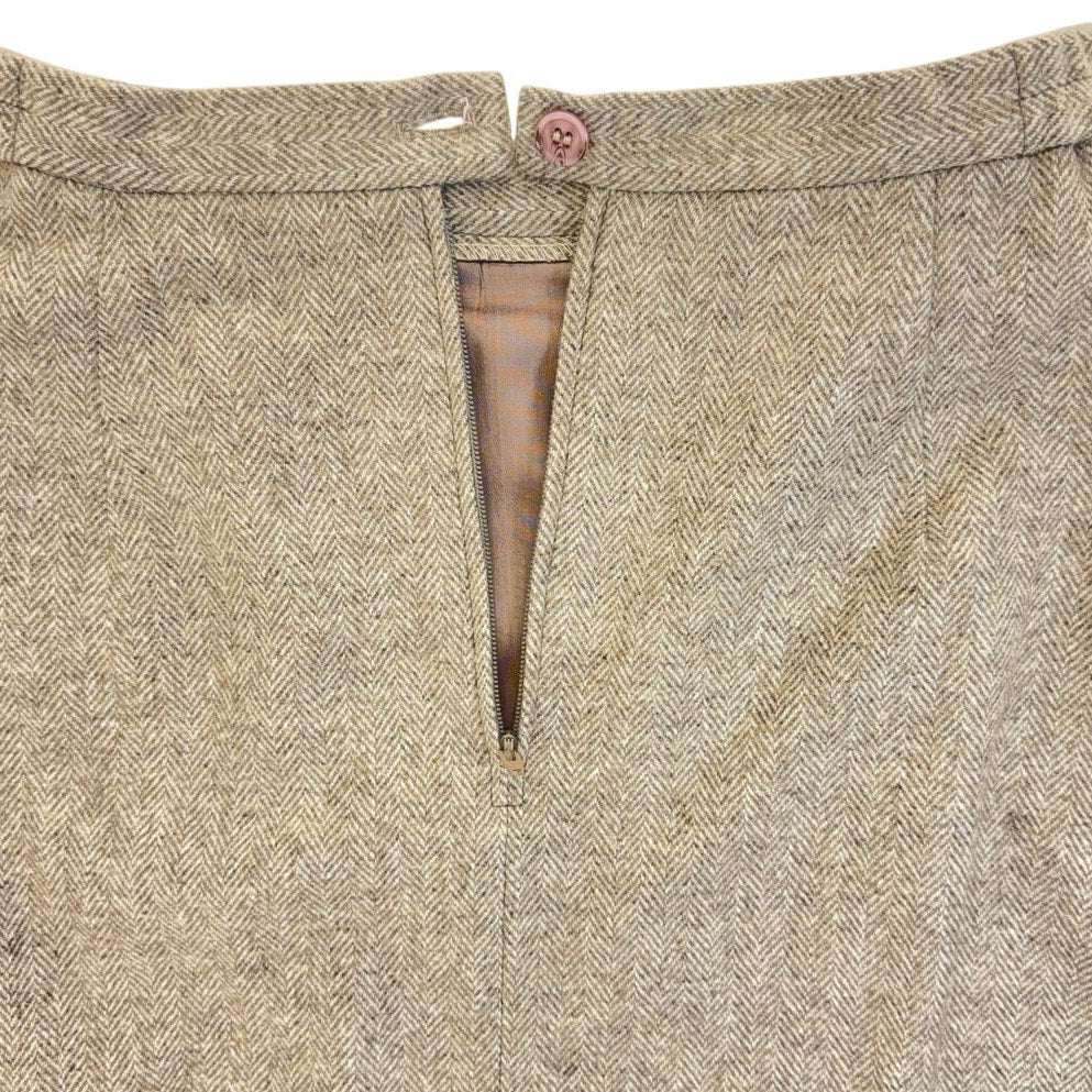 Vintage 80s Savile Wool Tweed Skirt Suit USA Women's Size 4 Beige Herringbone