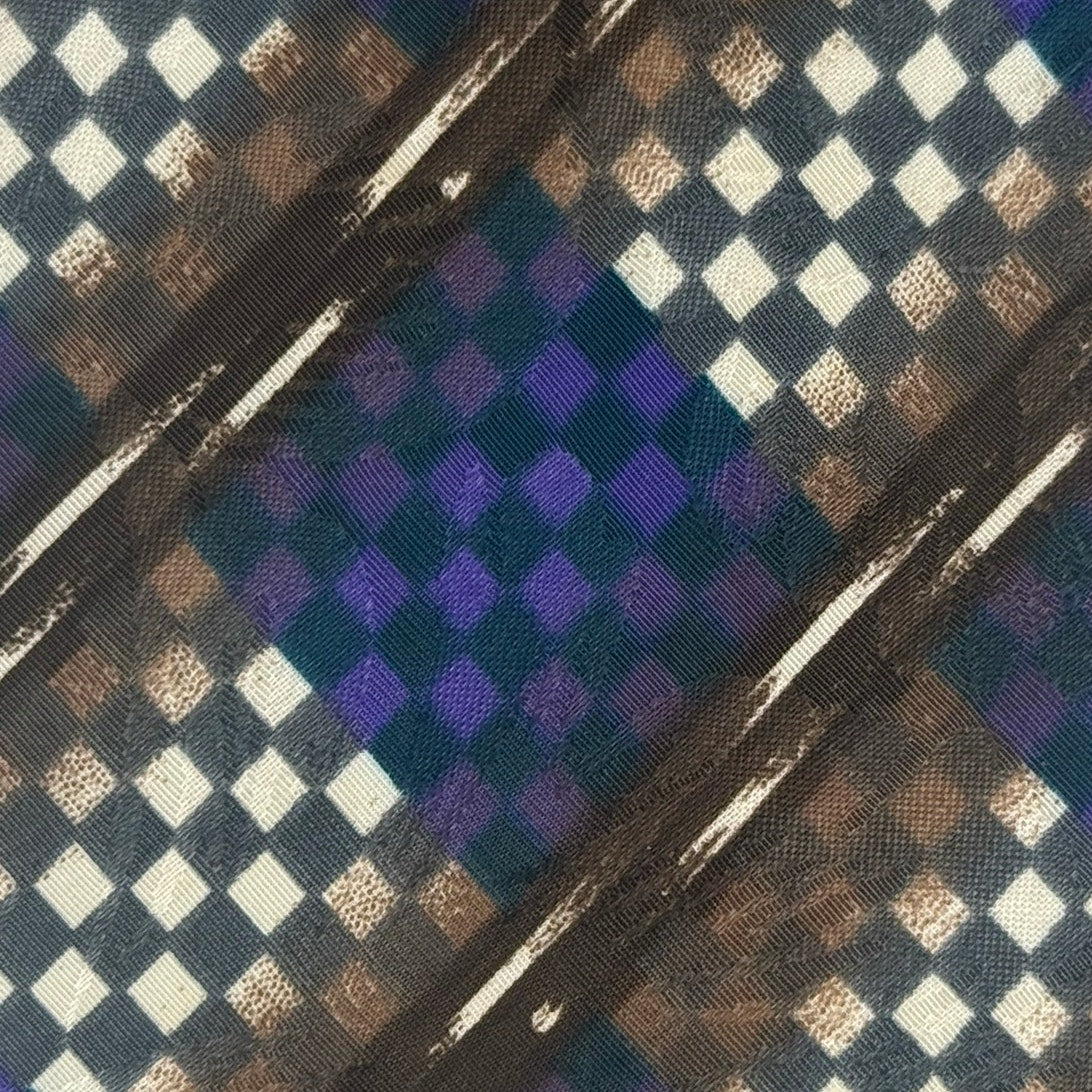 Vintage 90s Manhattan Purple Brown Checkerboard Polyester Necktie 58x3.5
