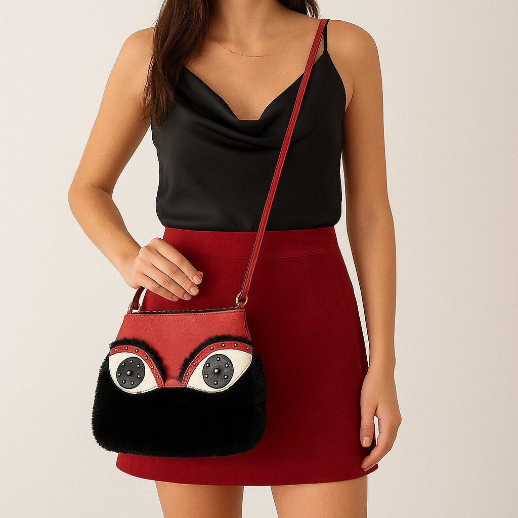 90s Crossbody Bag Faux Fur Leather 8x11