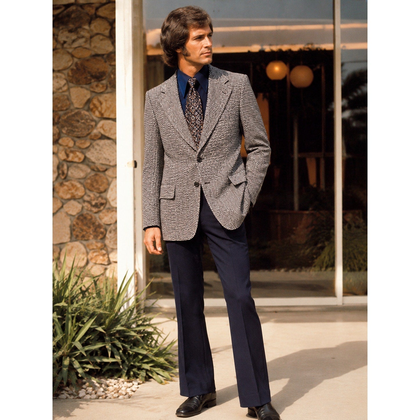 Vintage 70s Men's Medium 40R Gay Blade Houndstooth Double Knit Sport Coat