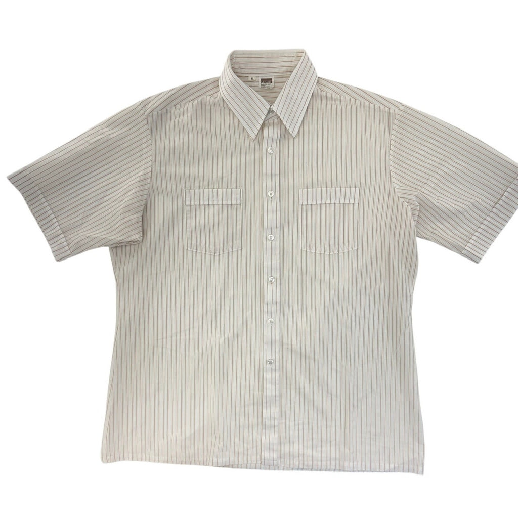 Vintage 80s White Gold Pinstripe Button Down Short Sleeve Shirt Men's XL