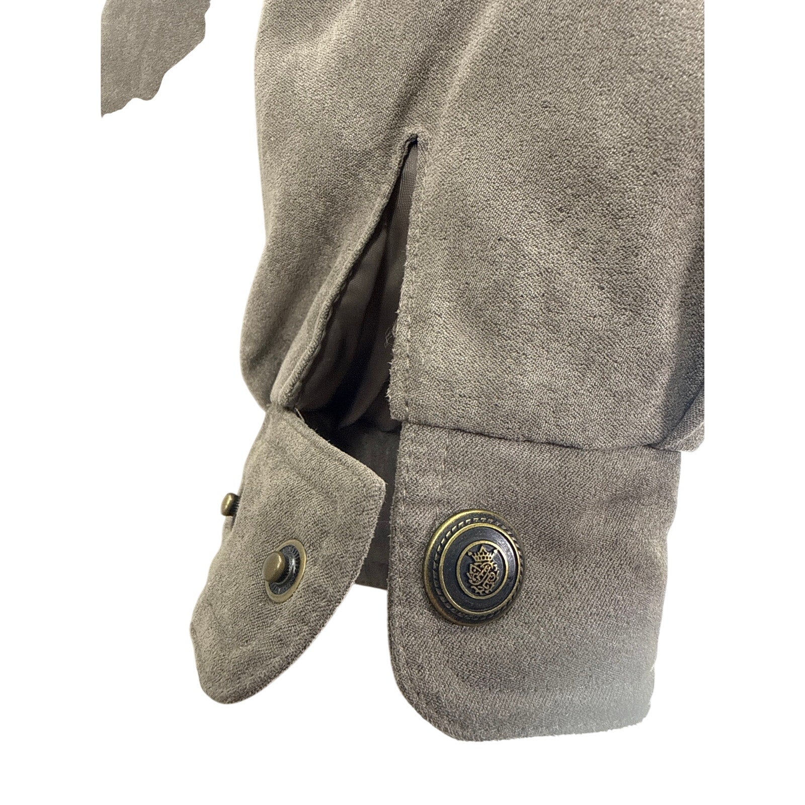St John's Bay Faux Suede Hooded Jacket Fur Trim Women's Small Taupe Brown