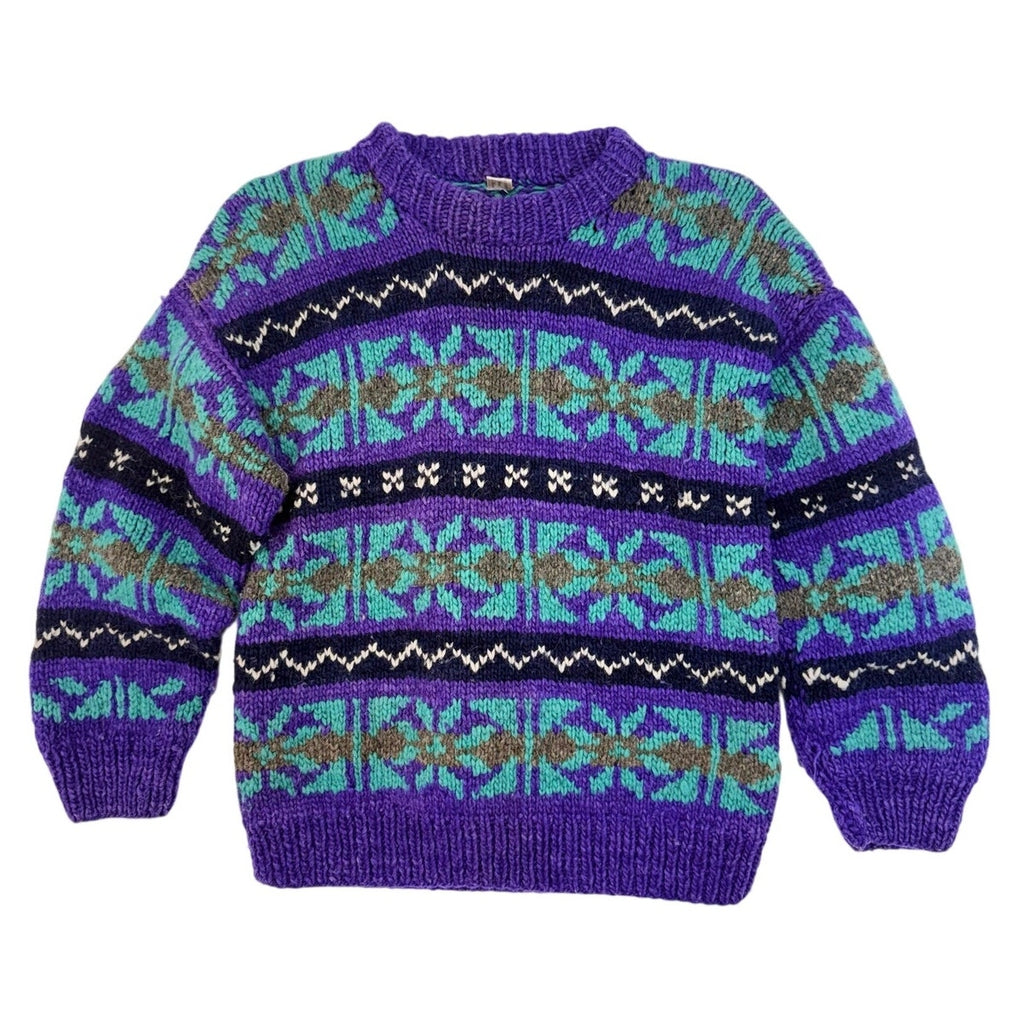 Vintage 80s Artesanias Conejo Ecuador Wool Sweater Purple Blue Women's M