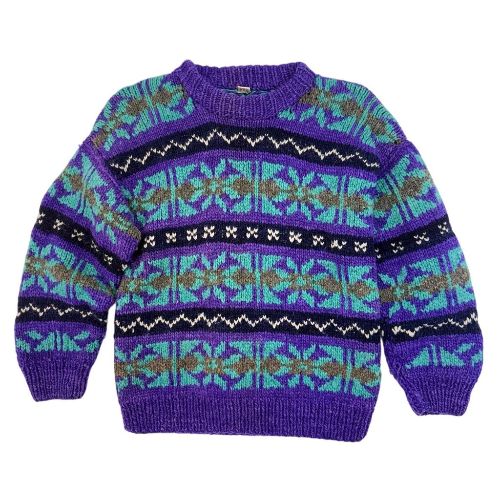 Vintage 80s Artesanias Conejo Ecuador Wool Sweater Purple Blue Women's M