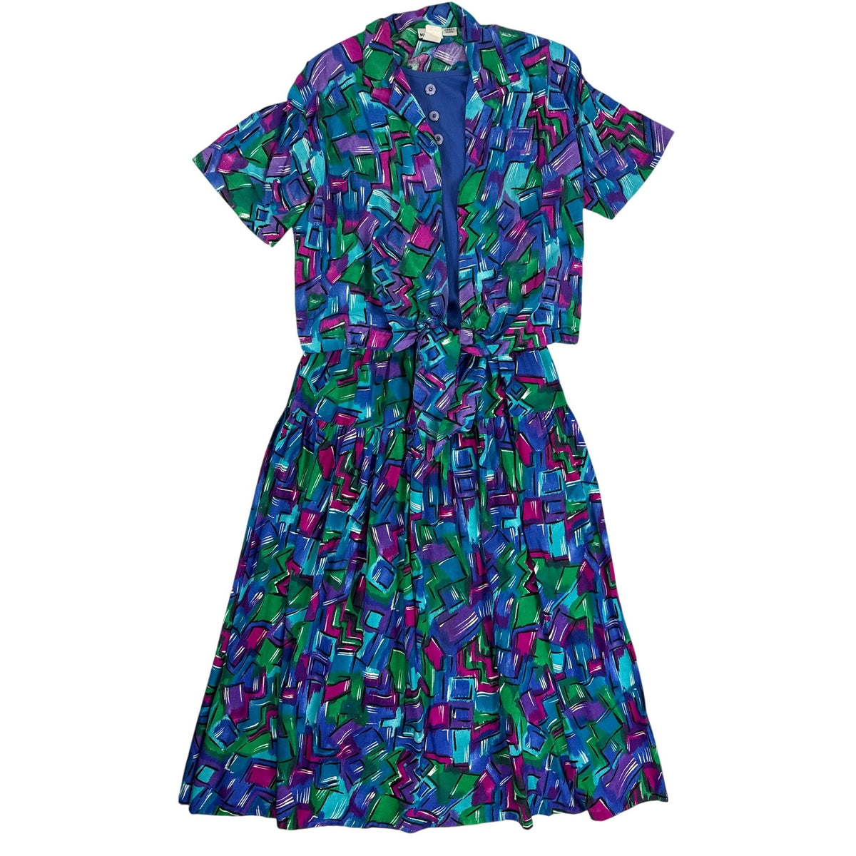 Vintage 80s Koret Multicolor Geometric Rayon 2-Piece Skirt Set Women's M/L