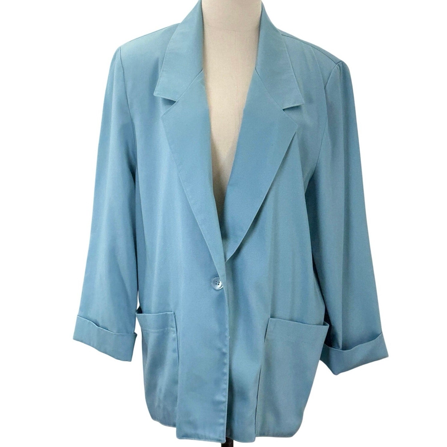 Vintage 80s Alfred Dunner Women's Light Blue Blazer Jacket Size 16 USA 44 Chest