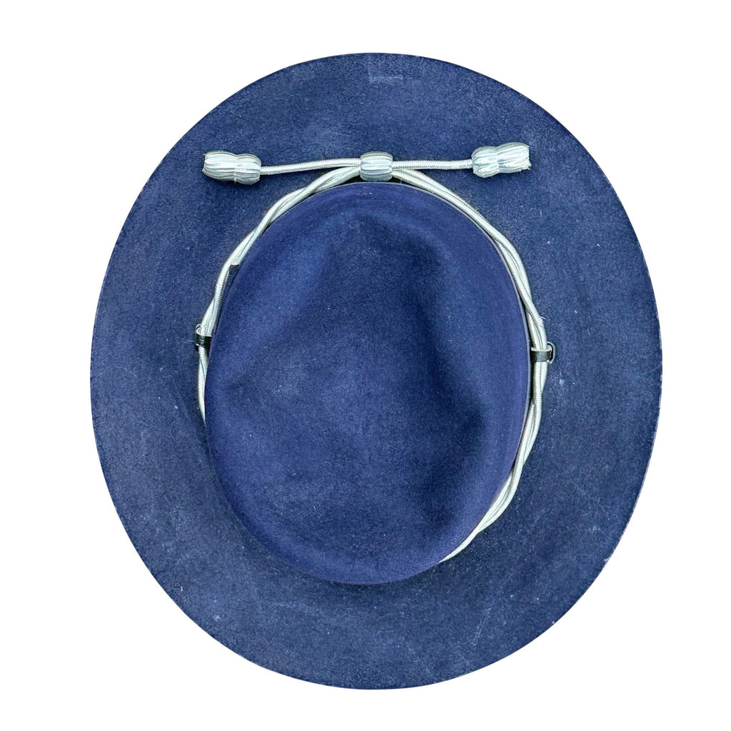 Vintage 5X Beaver Quality Navy Fur Felt Western Fedora Hat Chin Strap