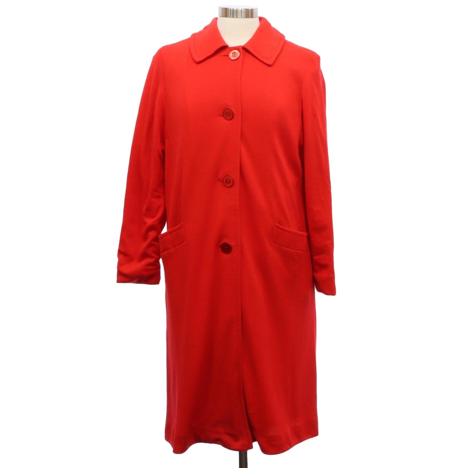 Vintage 1960s LynnKay Red Wool Blend A-Line Duster Coat Women's L XL