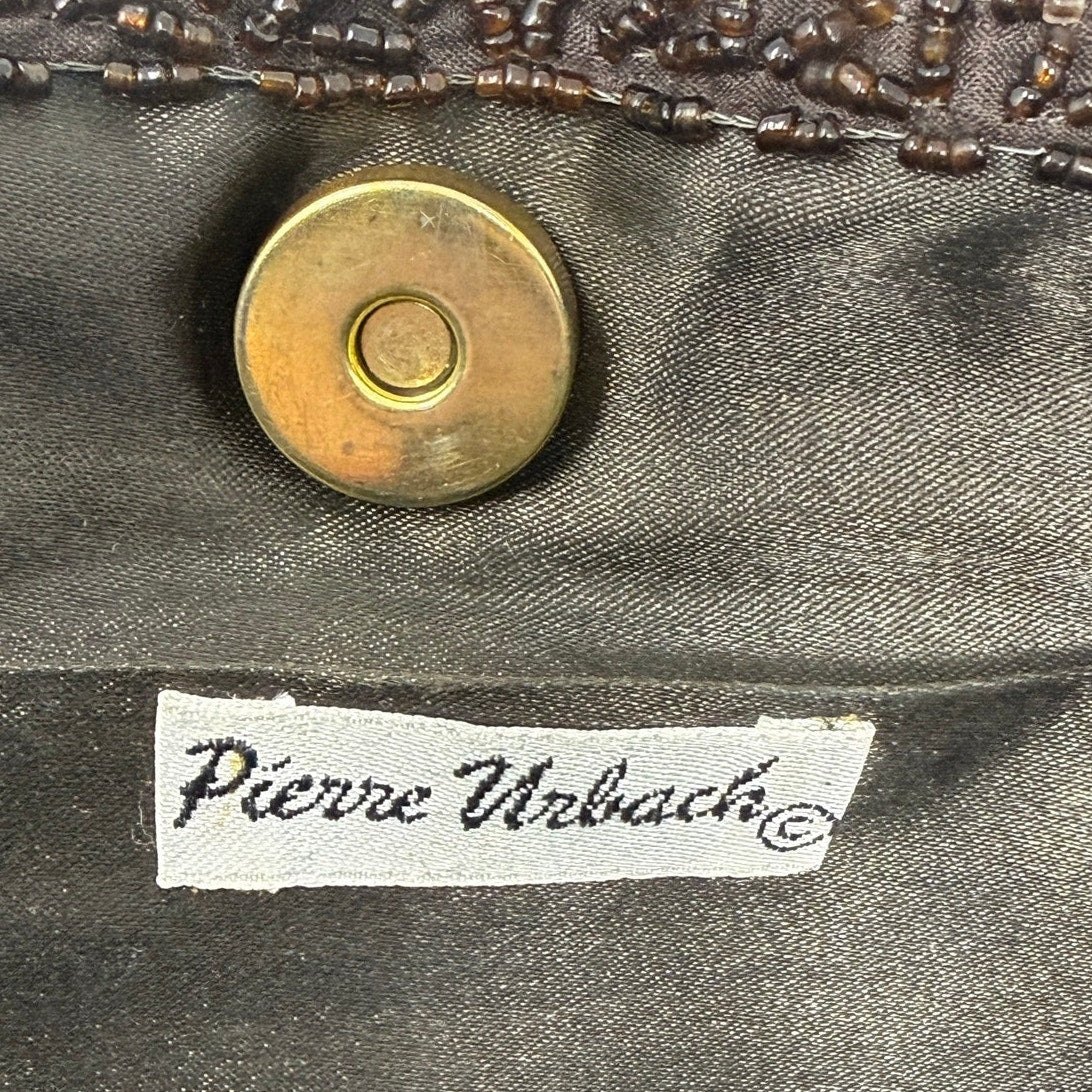 Vintage 90s Pierre Urbach Brown Beaded Evening Handbag Purse