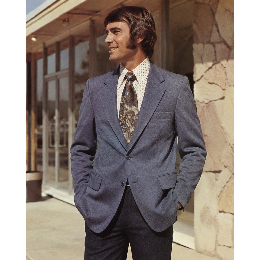 Vintage 70s Rogers Gray Blue Double Knit Sport Coat Blazer Mens 40 USA
