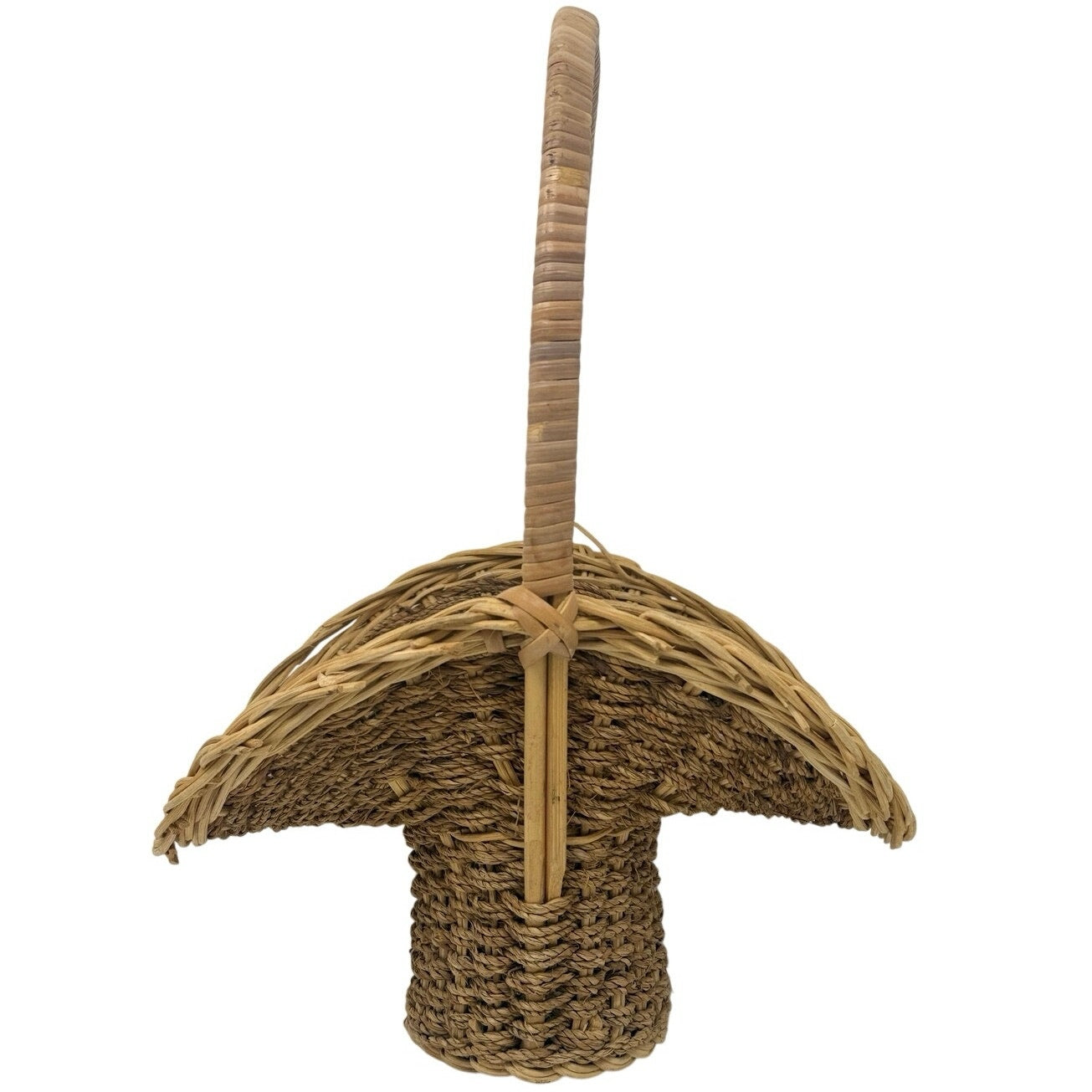 Vintage Wicker Pedestal Basket with Handle Rustic Farmhouse Decor