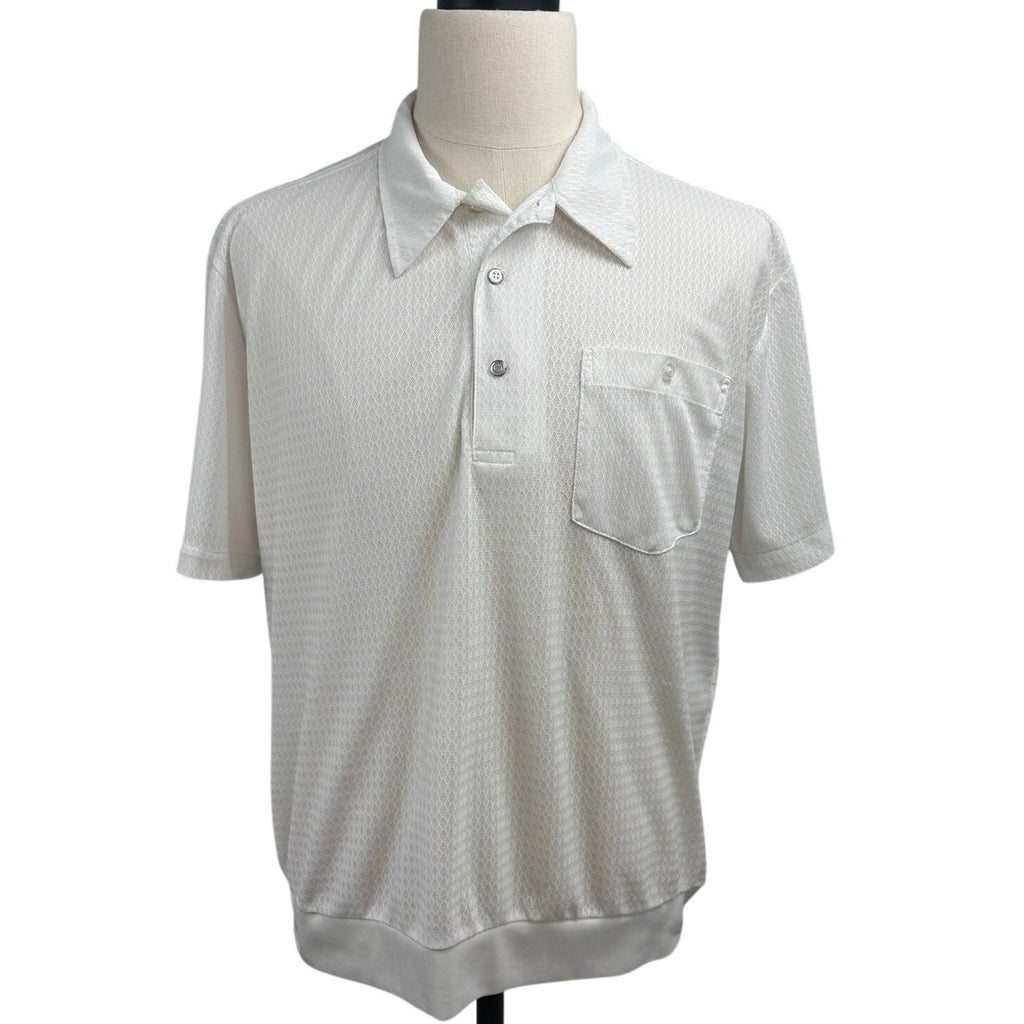 Vintage 80s Haband Mens White Mesh Polo Shirt Banded Hem Chest Pocket