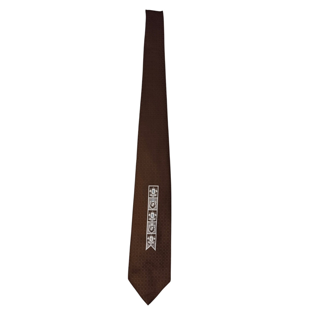 Vintage 60s Resilio Brown Heraldic Geometric Wide Necktie 4.25”