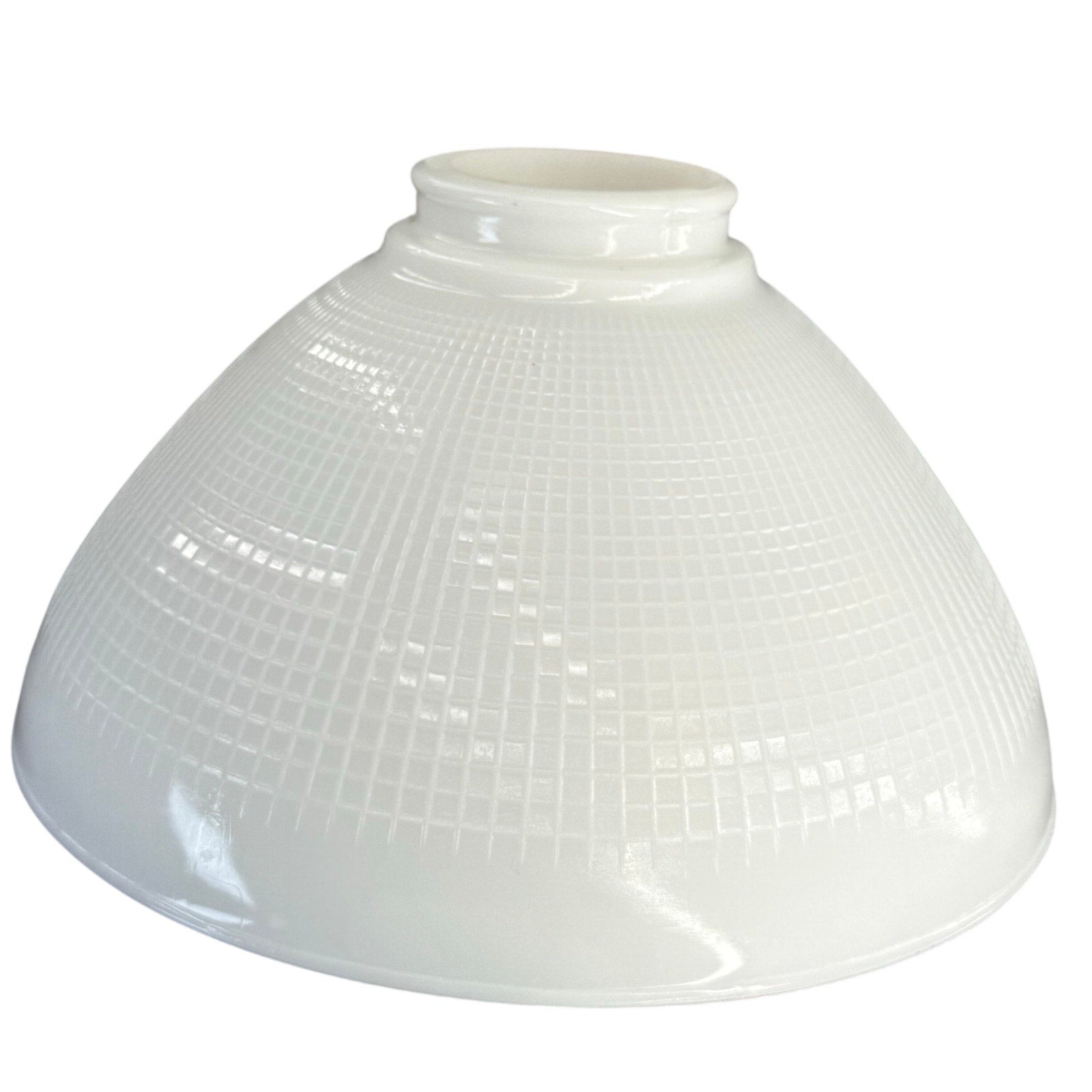 Vintage 70s White Opal Glass Grid Pattern Light Shade 10” Pendant Fixture