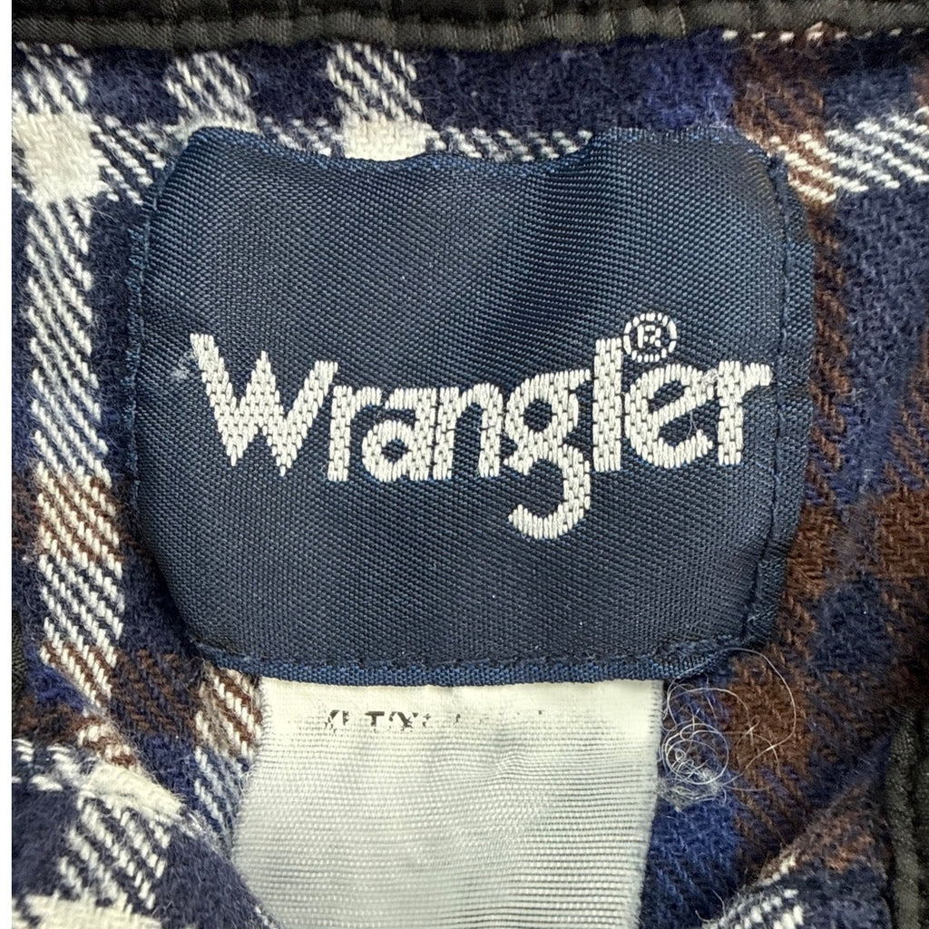 Vintage 90s Wrangler Men’s Navy Plaid Cotton Flannel Pearl Snap Western Shirt L