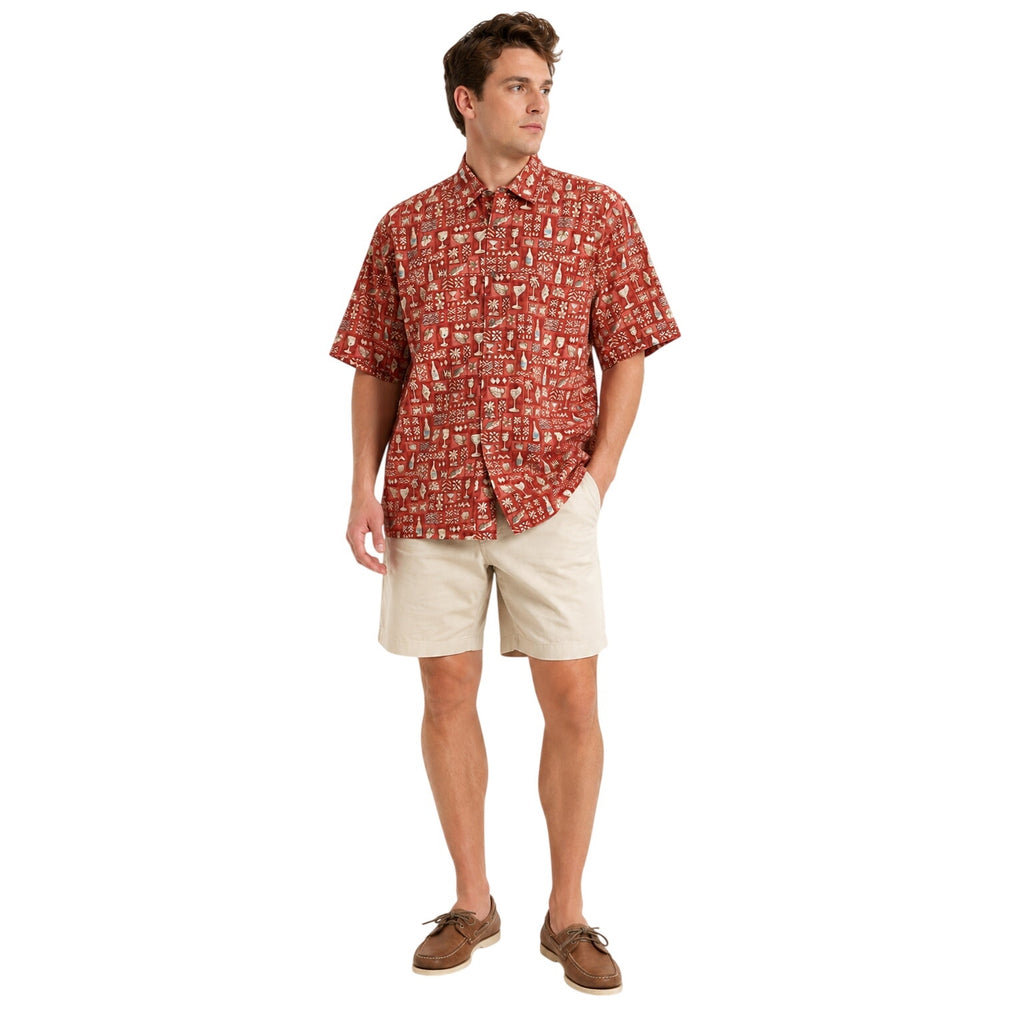 Vintage 80s Campia Red Hawaiian Cocktail Print Cotton Camp Shirt XL