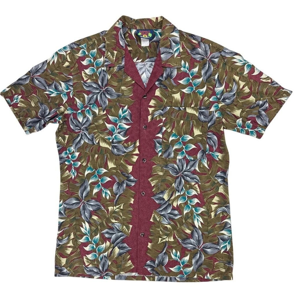 Vintage 80s Hawaii Blues Mens Medium Hawaiian Shirt Red Tropical Cotton Blend