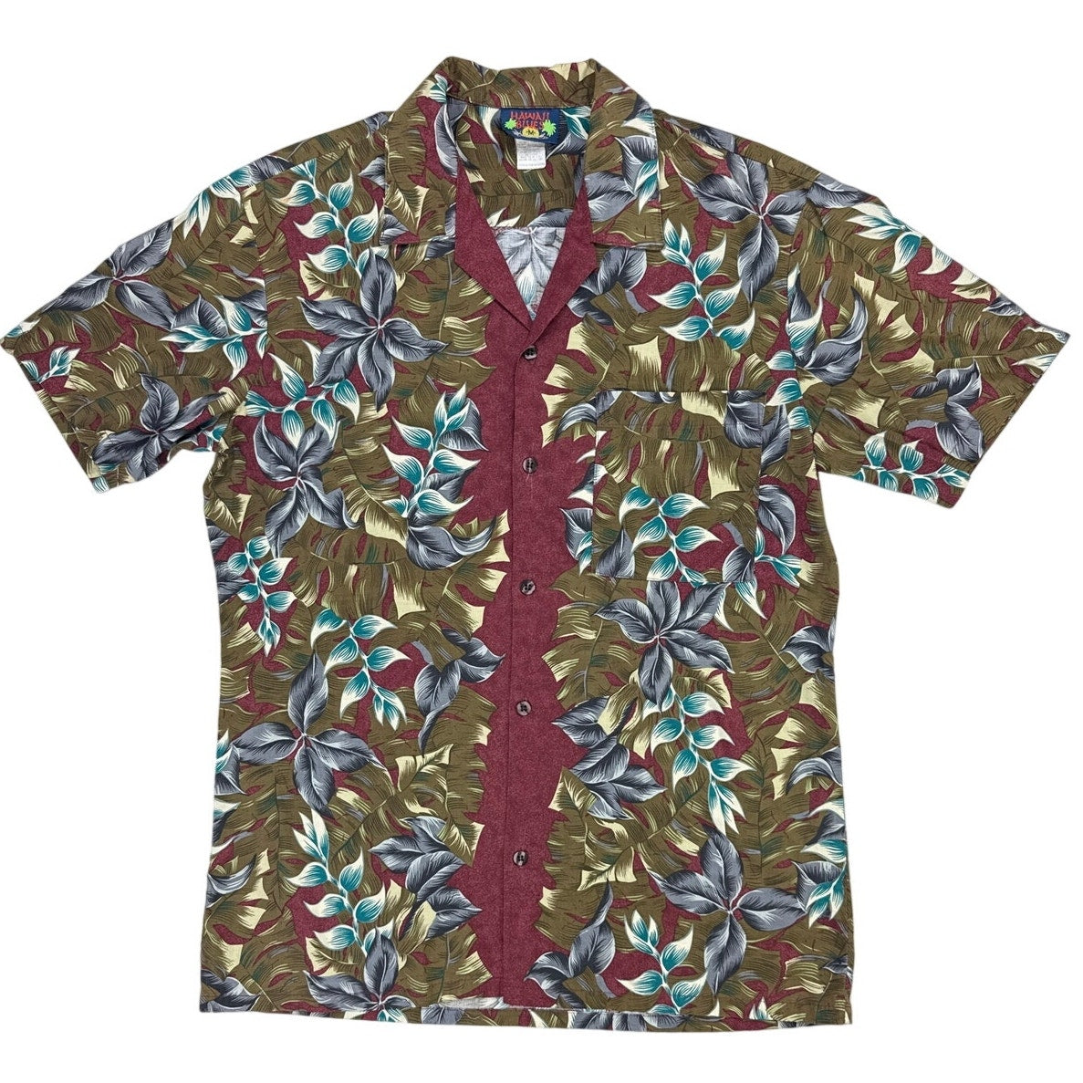 Vintage 80s Hawaii Blues Mens Medium Hawaiian Shirt Red Tropical Cotton Blend