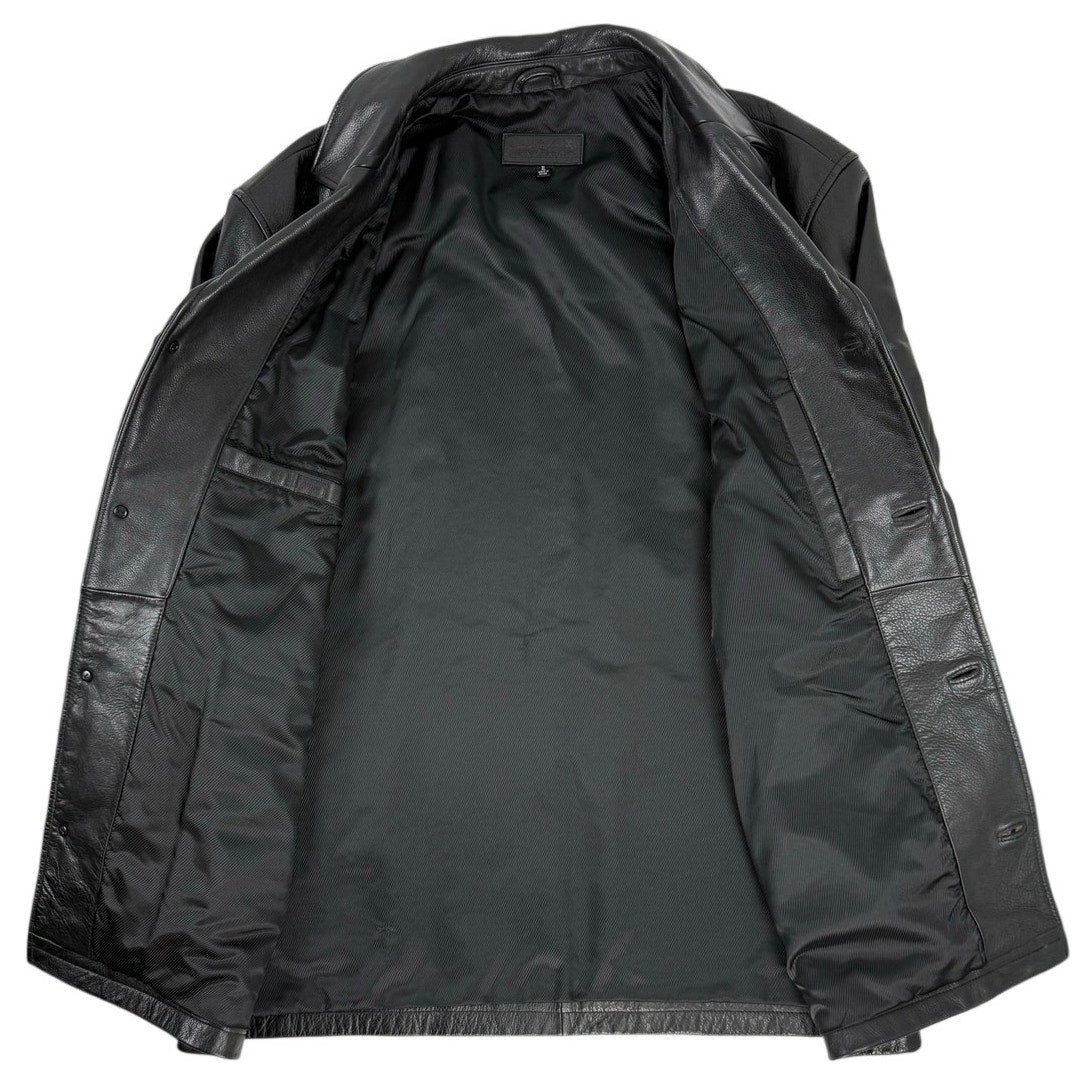 Vintage 90s John Ashford Mens XL Black Genuine Leather Car Coat Jacket