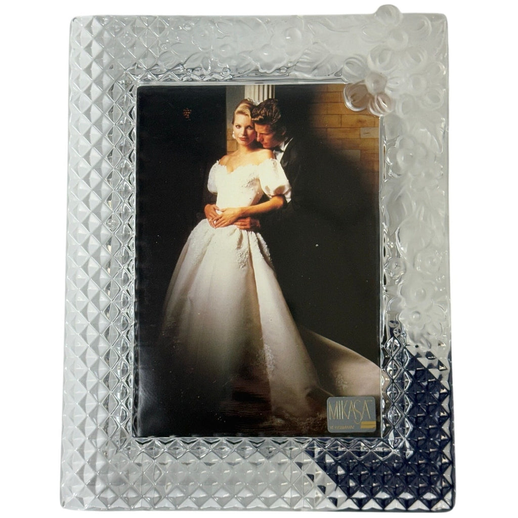 Vintage 90s Mikasa Woodrose Crystal Photo Frame 5x7 West Germany Floral