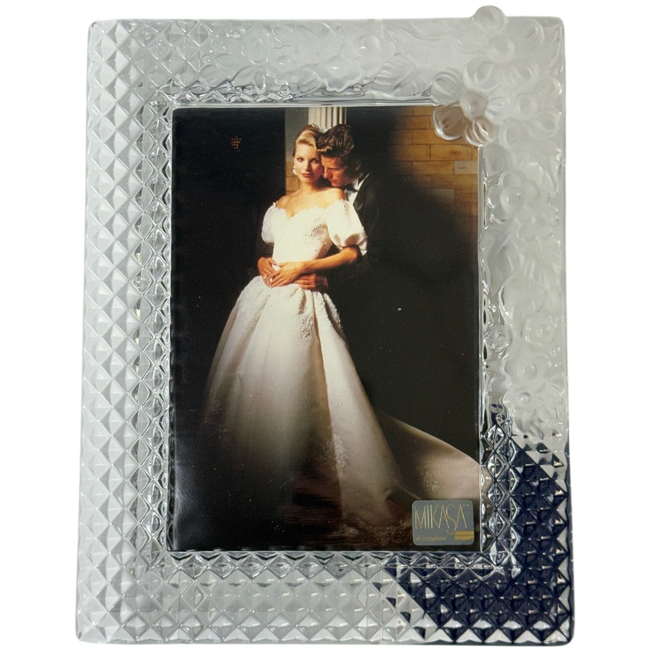 Vintage 90s Mikasa Woodrose Crystal Photo Frame 5x7 West Germany Floral