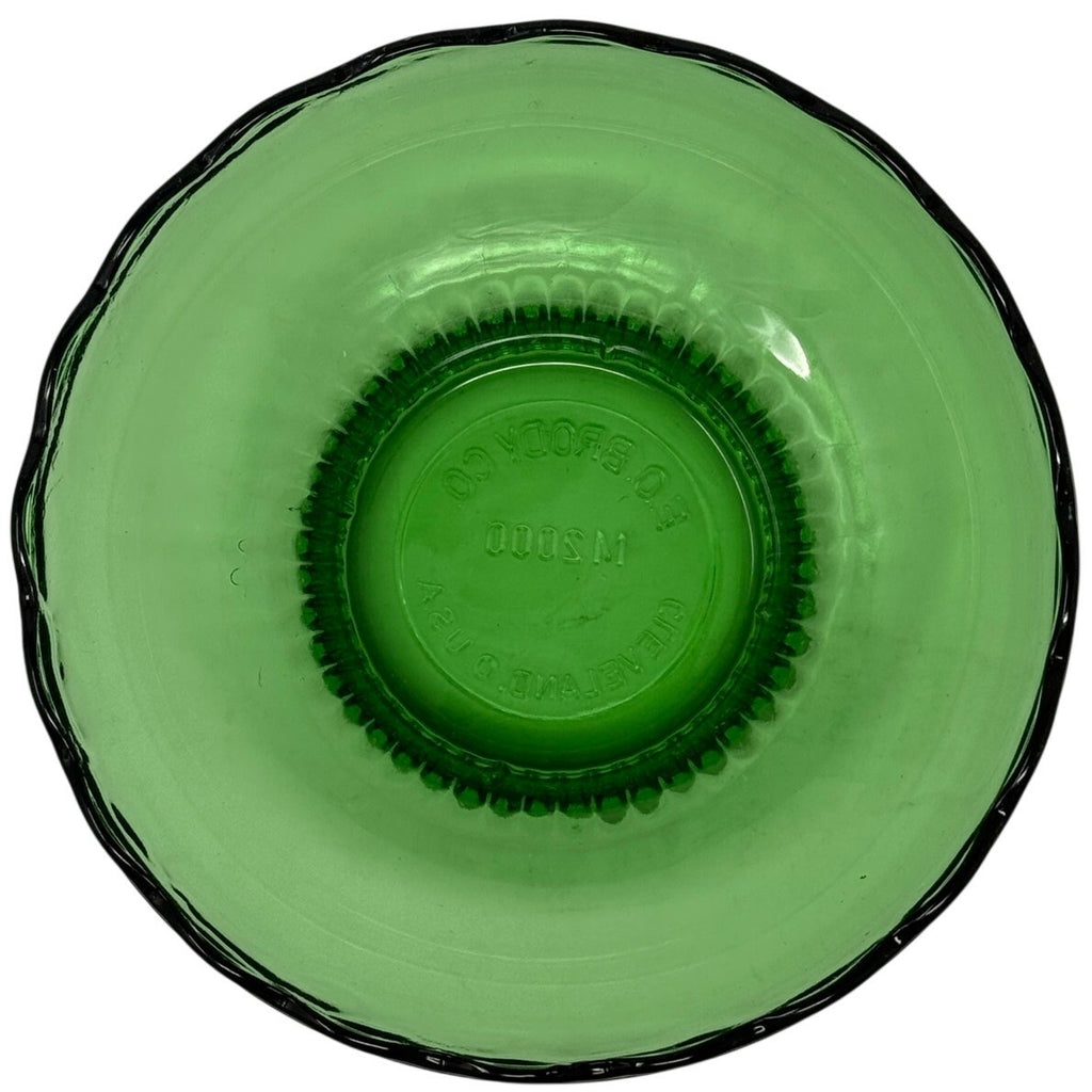 Vintage 50s EO Brody Green Glass Pedestal Bowl Scalloped Edge MCM