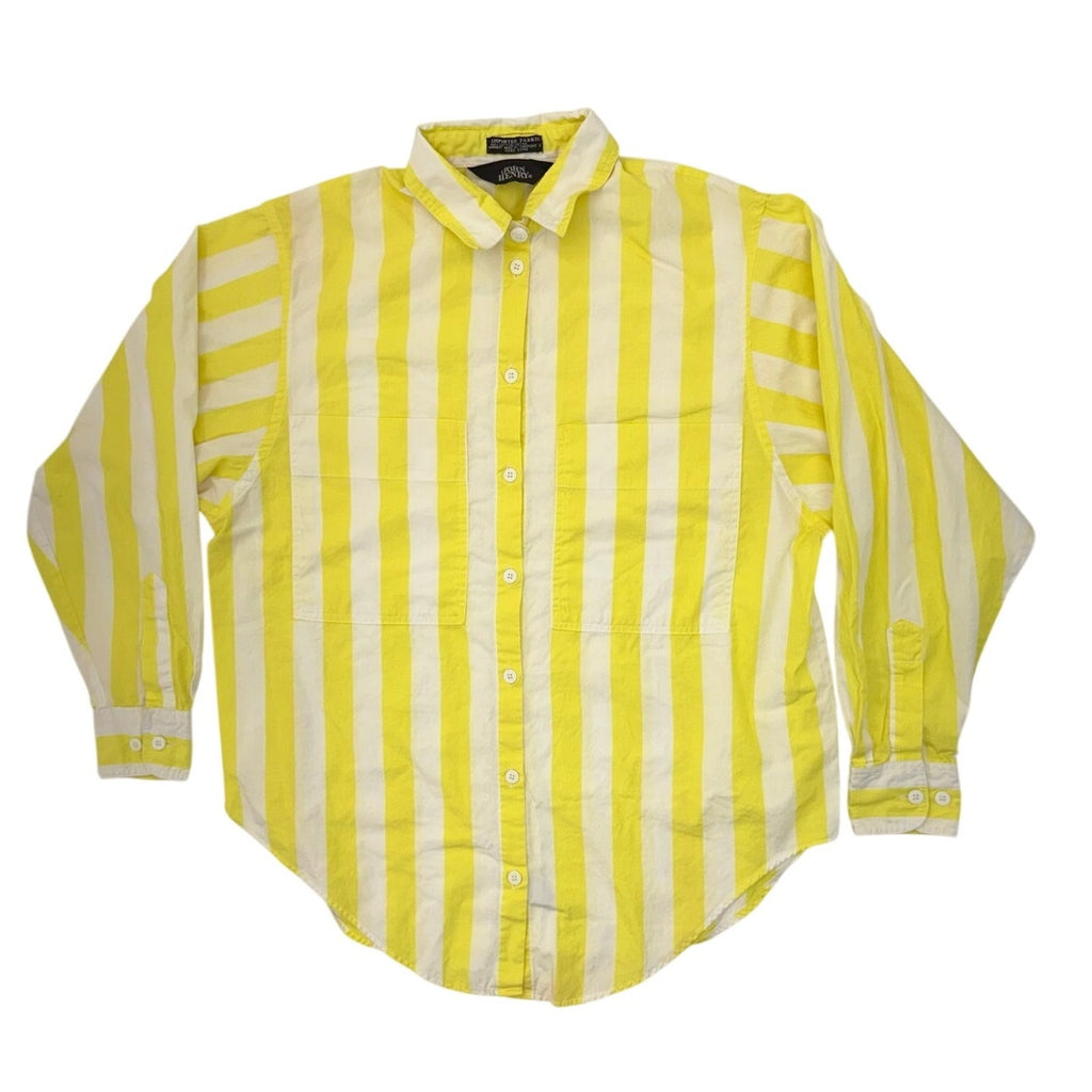 Vintage 80s John Henry Yellow White Stripe Button Front Shirt Women's Small