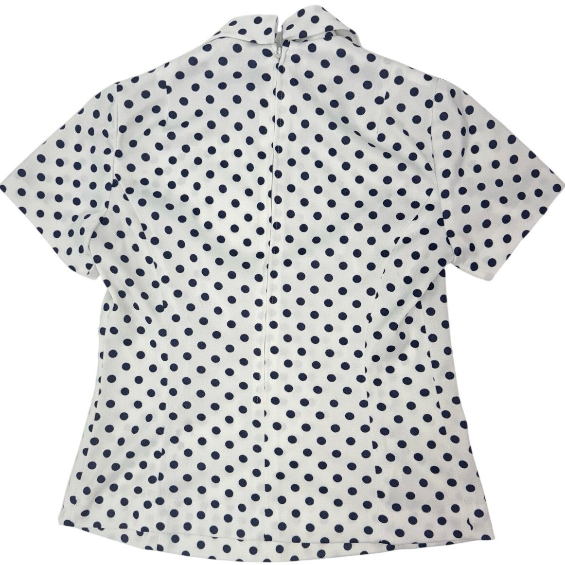 Vintage 70s White Black Polka Dot Tie Neck Blouse Top Women's 34 Bust
