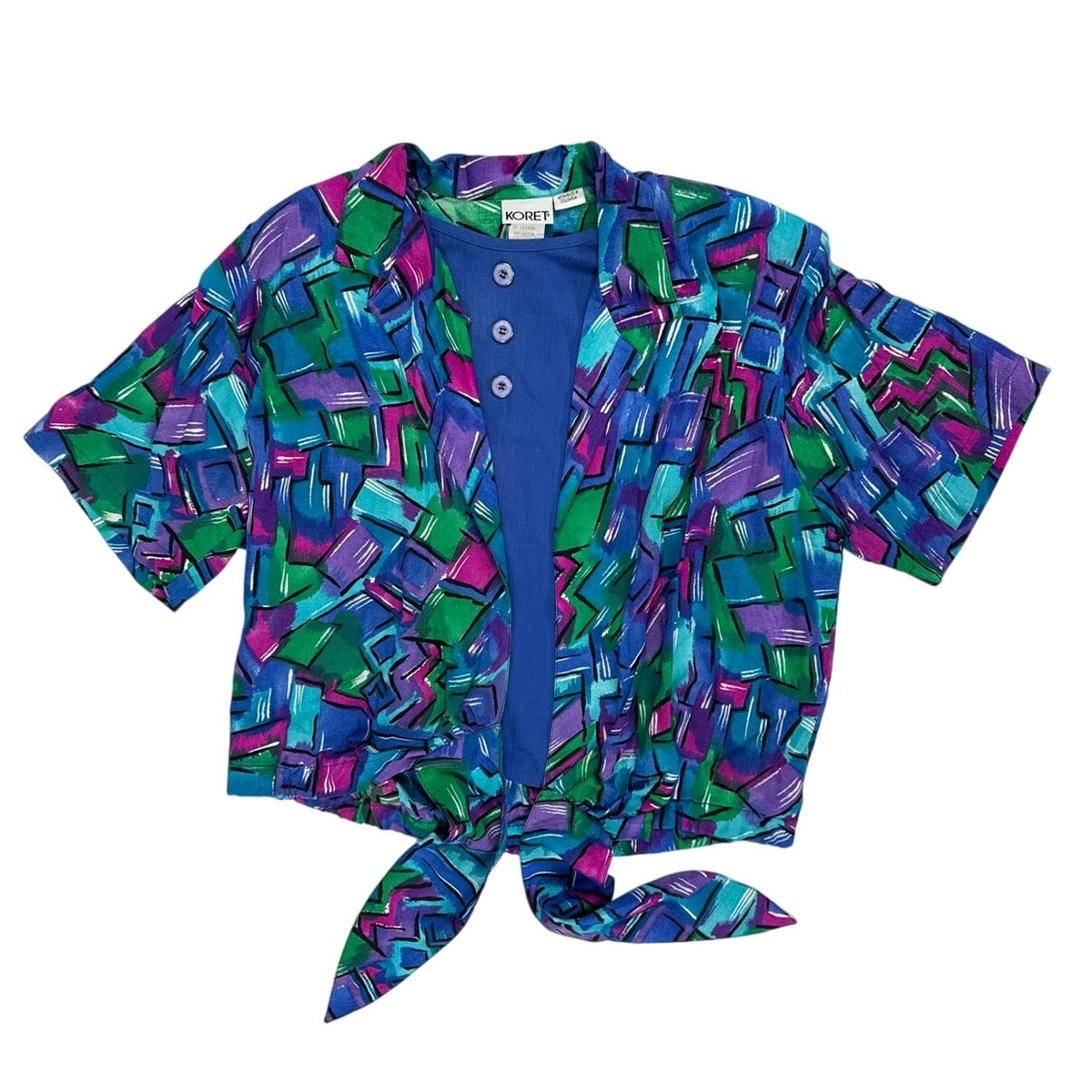 Vintage 80s Koret Multicolor Geometric Rayon 2-Piece Skirt Set Women's M/L