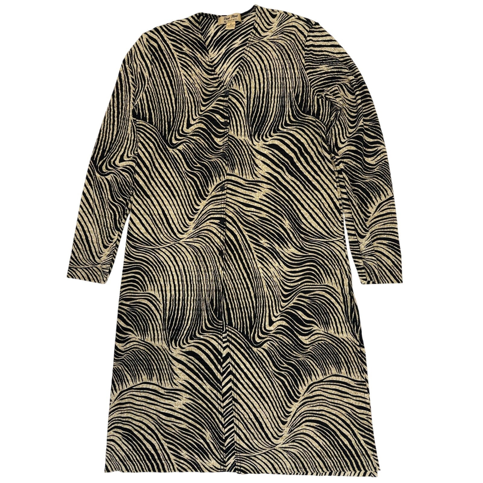 Vintage 80s Zebra Print Button Front Midi Dress Women Medium Pleat Pleat Rafael