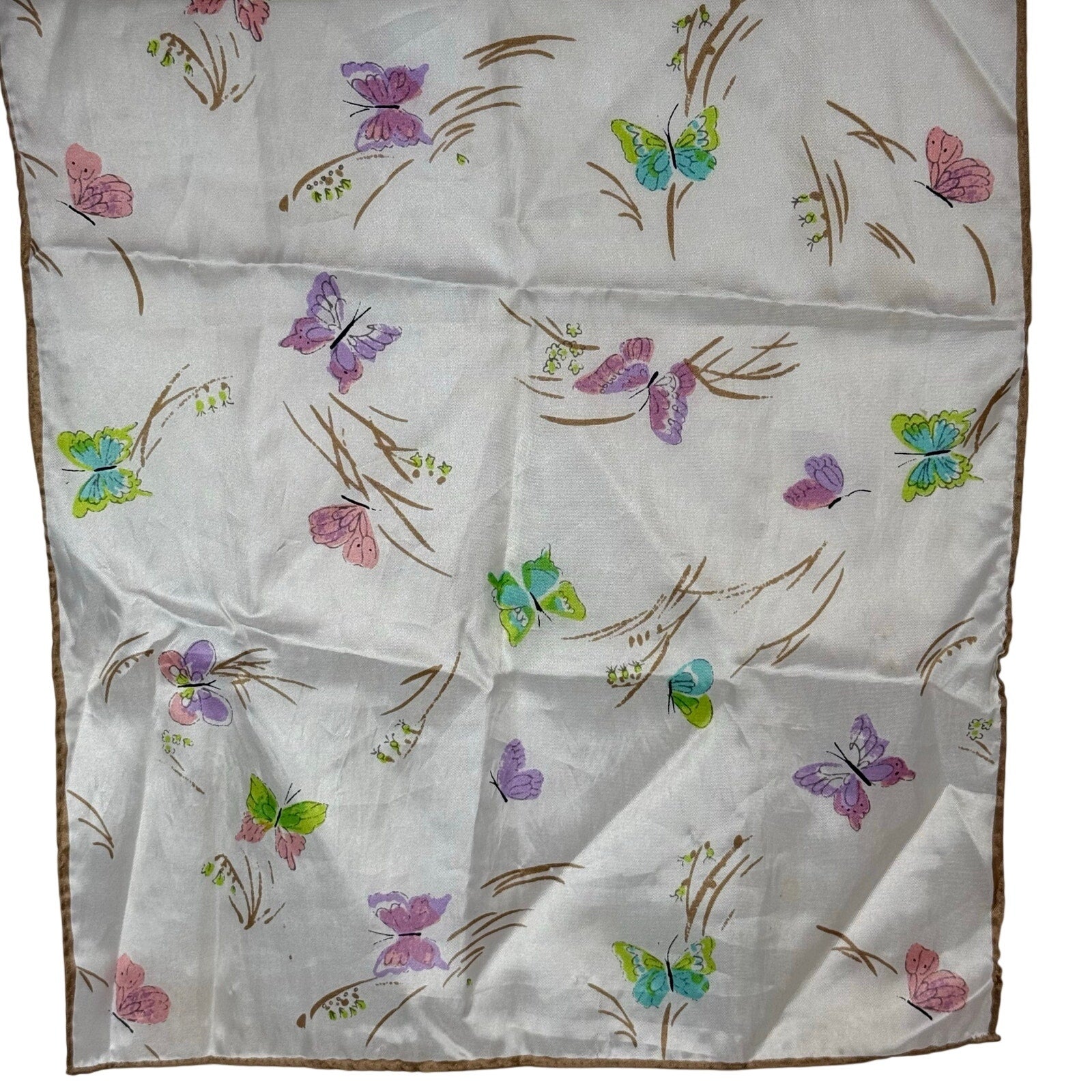 Vintage 60s Women's Scarf Signed Vera Neumann Pastel Spring Butterfly