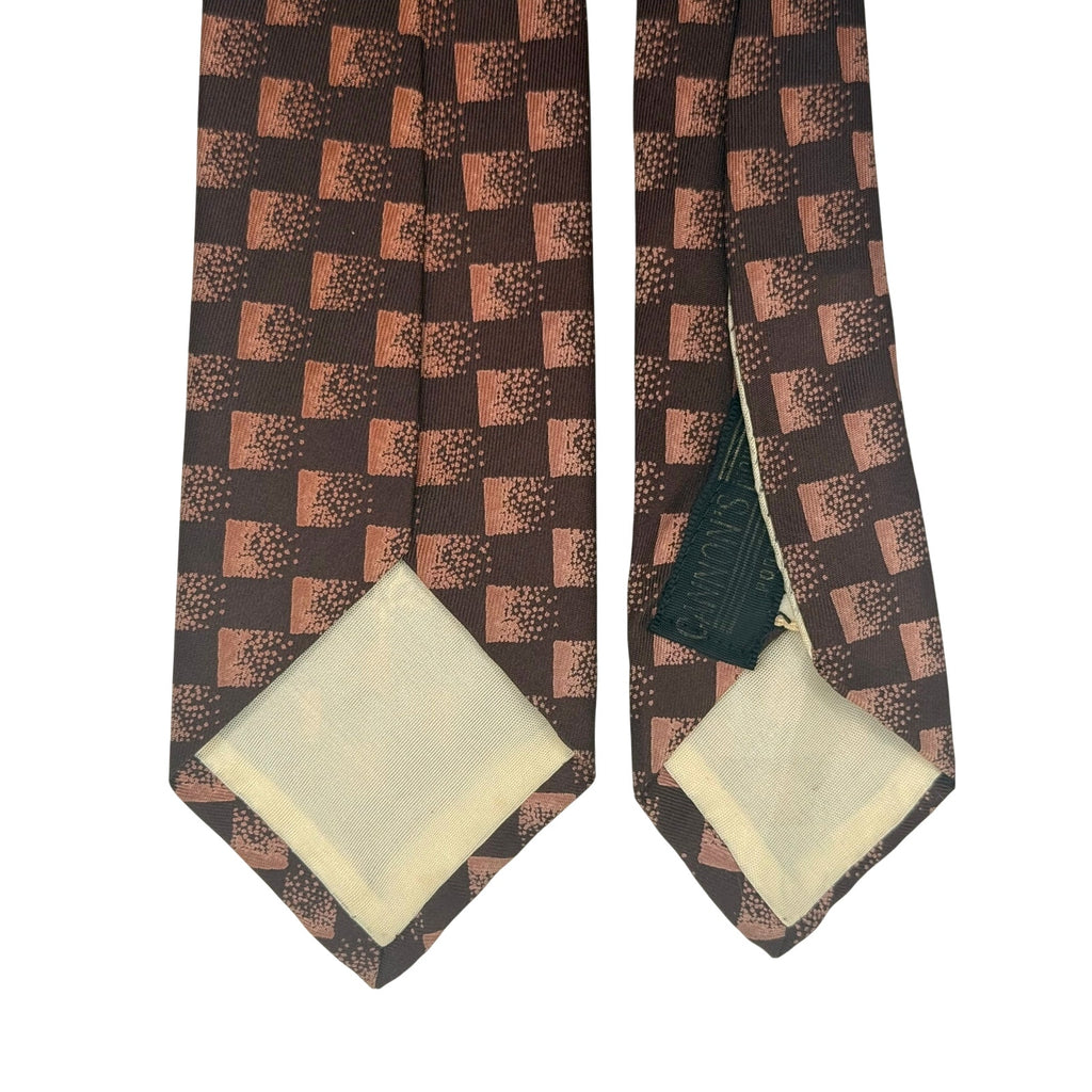 Vintage 1960s Fashion Craft Brown Silk Tie Fleur de Lis Check Necktie