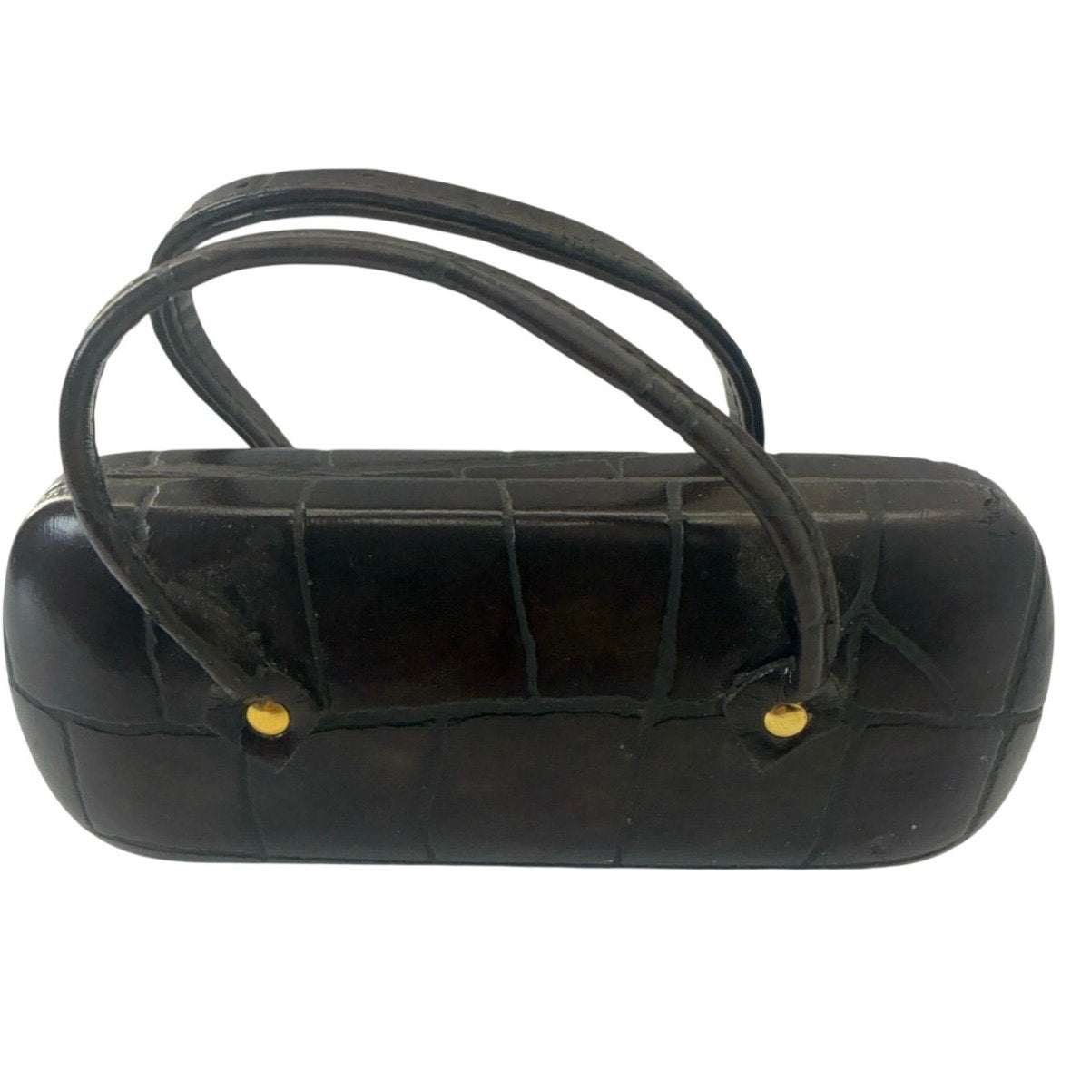 Vintage 70s Purse Style Eyeglasses Case Black Faux Croc Hard Shell w Handles