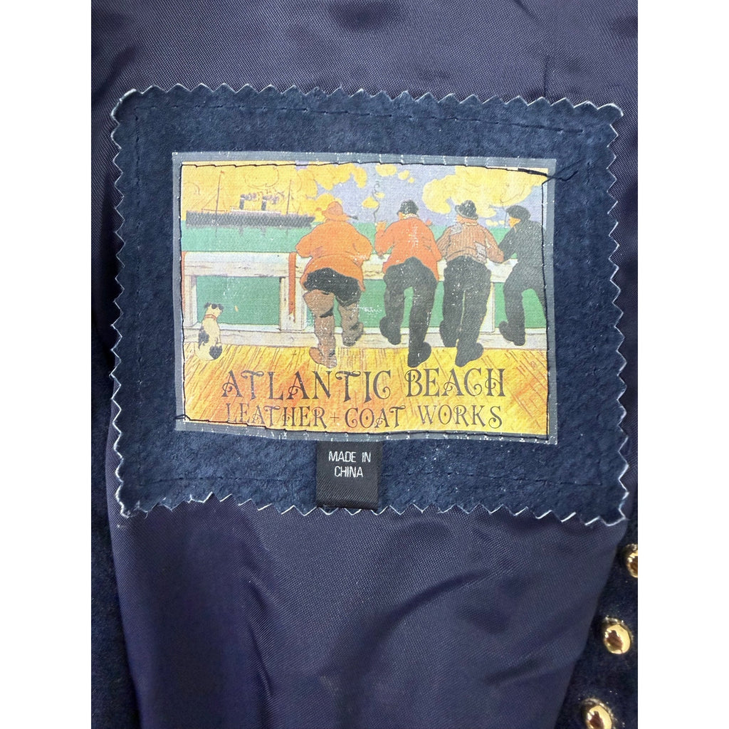 Vintage 90s Women's Large Navy Suede Leather Blazer Jacket Studded Lined