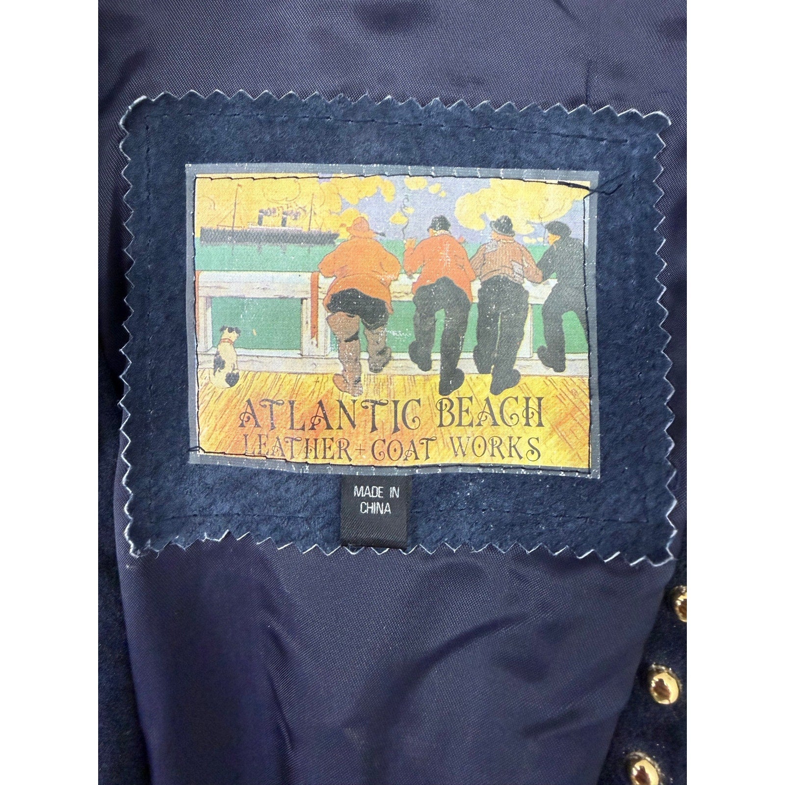 Vintage 90s Women's Large Navy Suede Leather Blazer Jacket Studded Lined