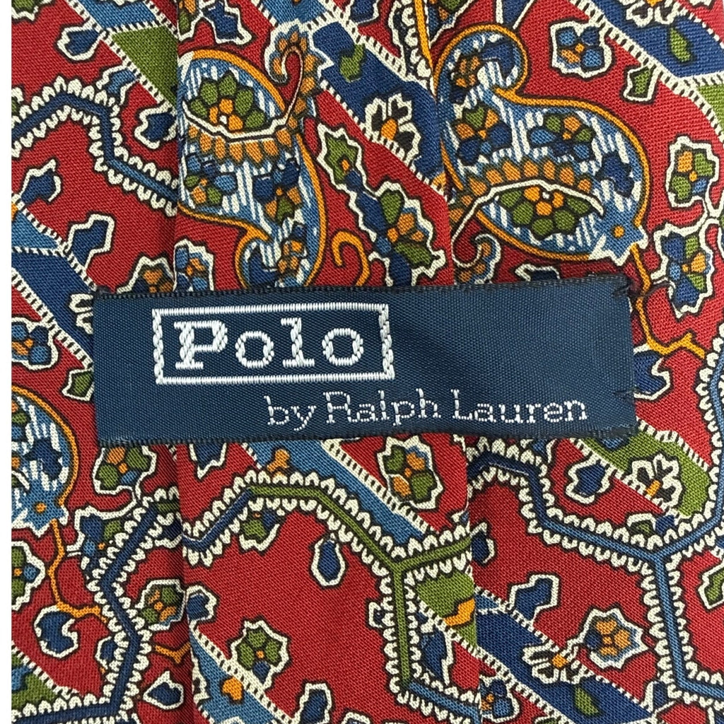 Vintage 80s Polo Ralph Lauren Red Paisley Silk Necktie Made USA 57"
