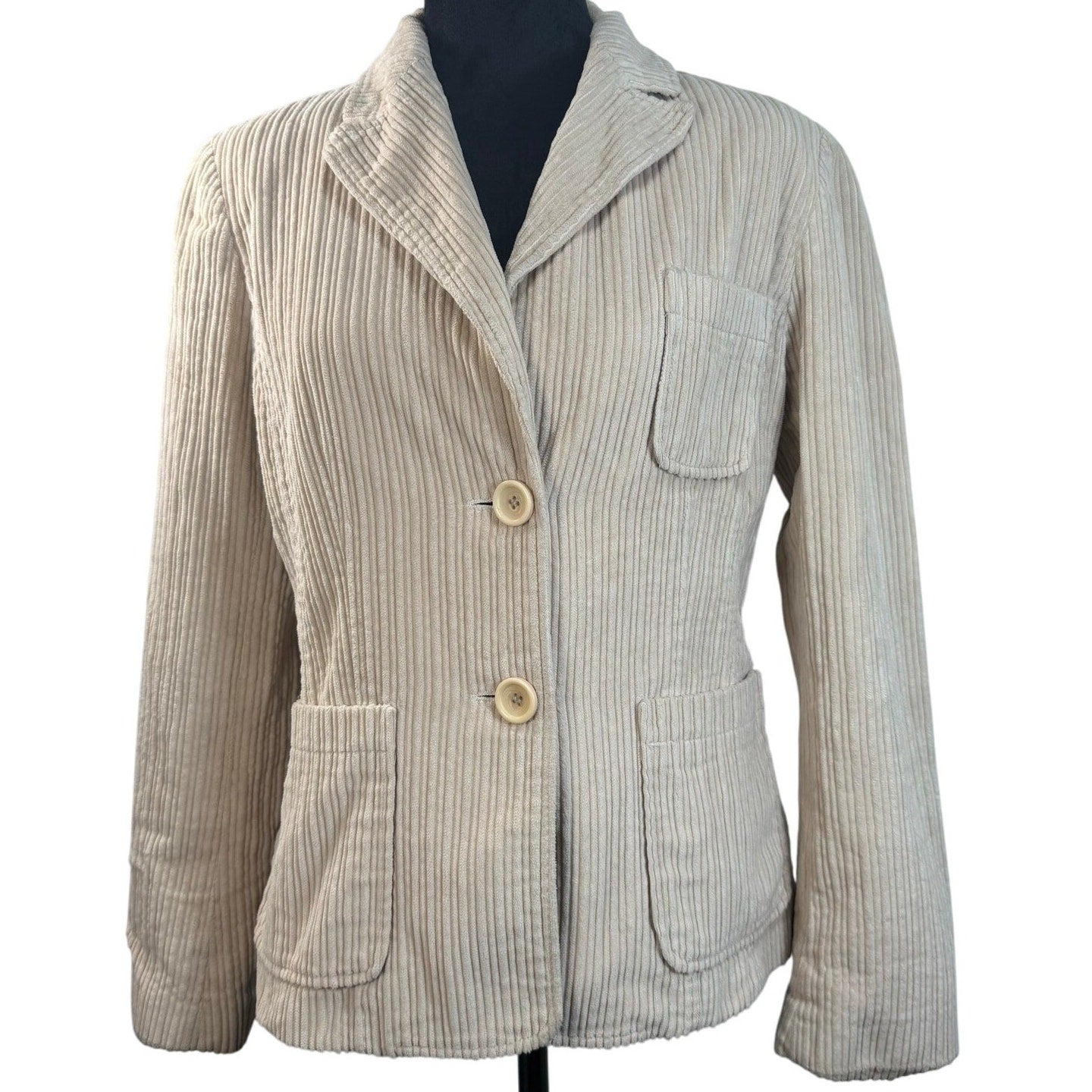 Vintage 2000s Women's 6 Cream Corduroy Blazer Jacket Lined 2 Button