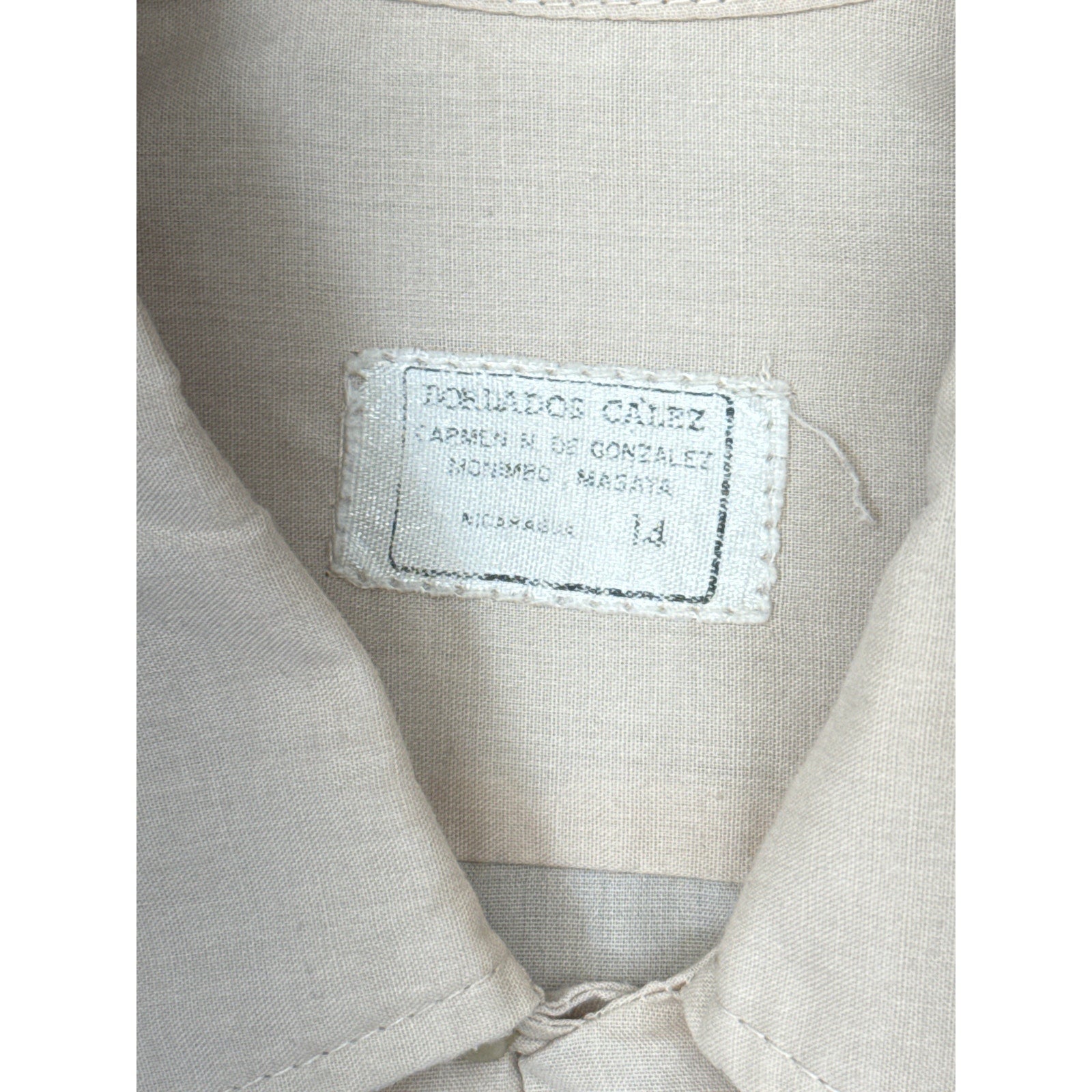 Vintage 70s Men's Small Calez Taupe Guayabera Shirt Embroidered 4 Pocket
