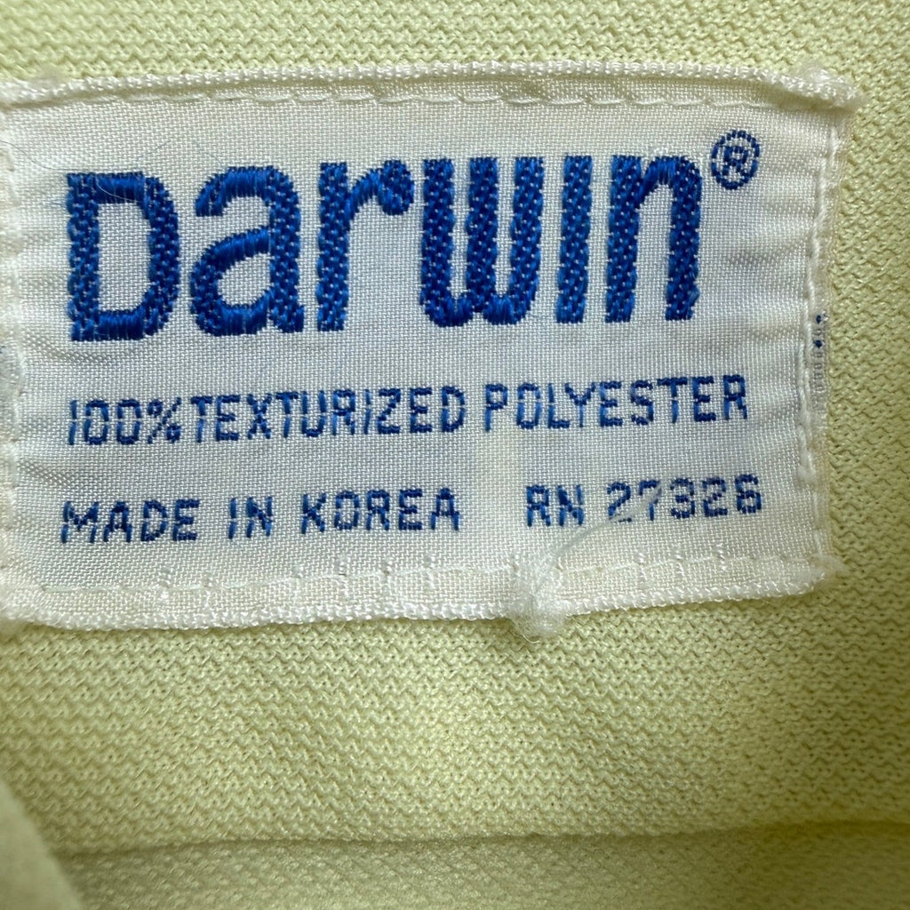 Vintage 70s Darwin Yellow Polyester Knit Point Collar Shirt Mens 42 Chest