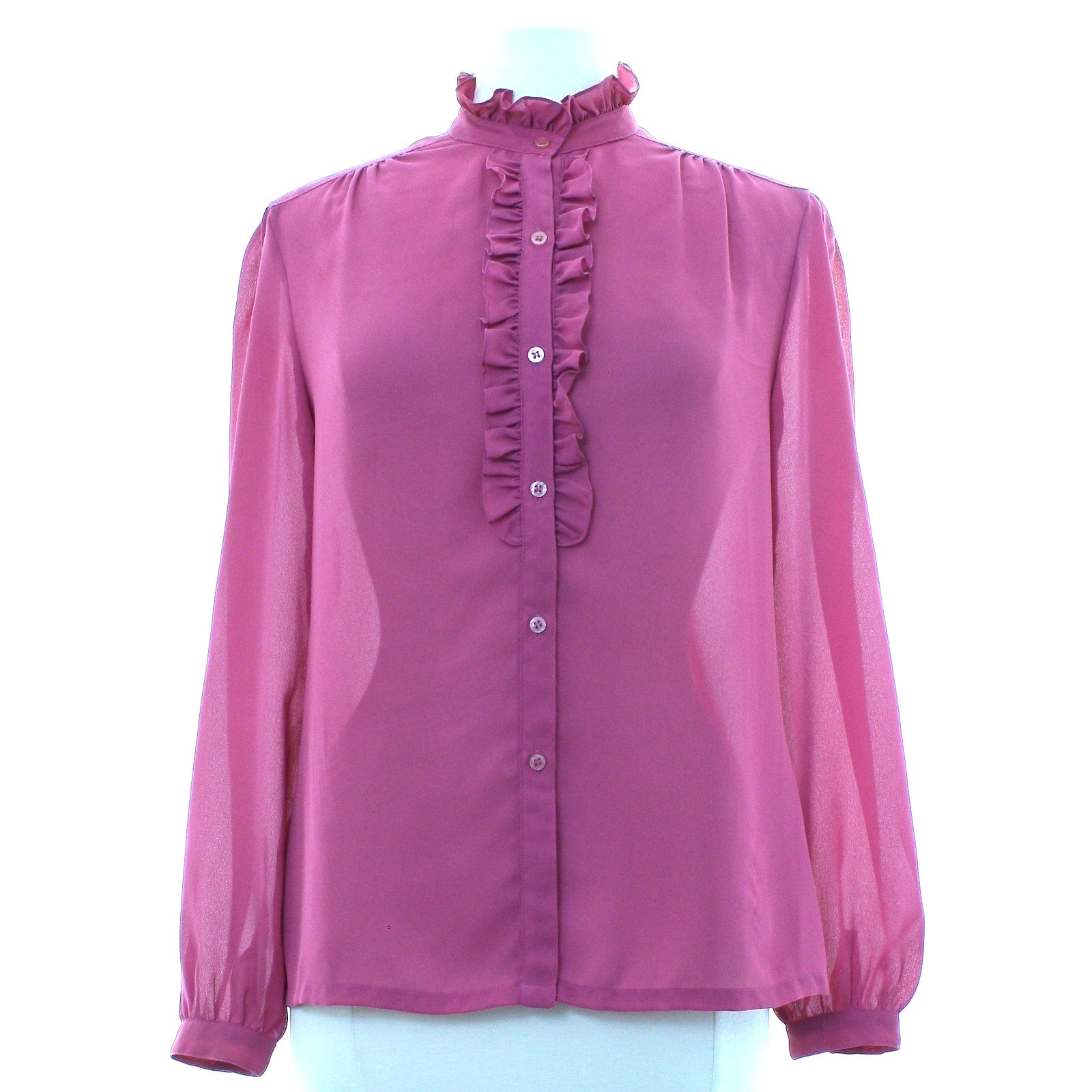 Vintage 80s Women's Medium Emotions Pink Ruffle Front Tuxedo Blouse