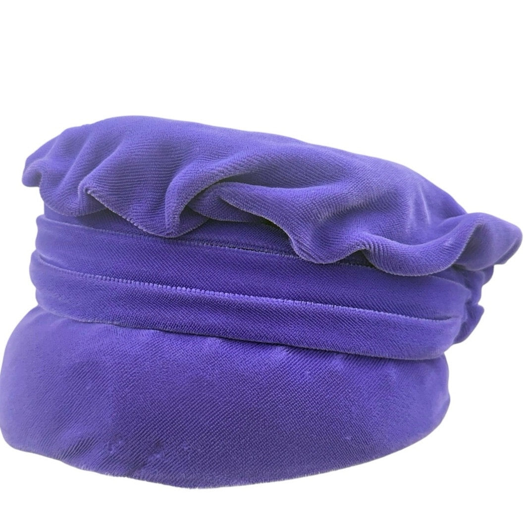 Vintage 1960s Purple Velveteen Hat Pleated Brim Cloche Style