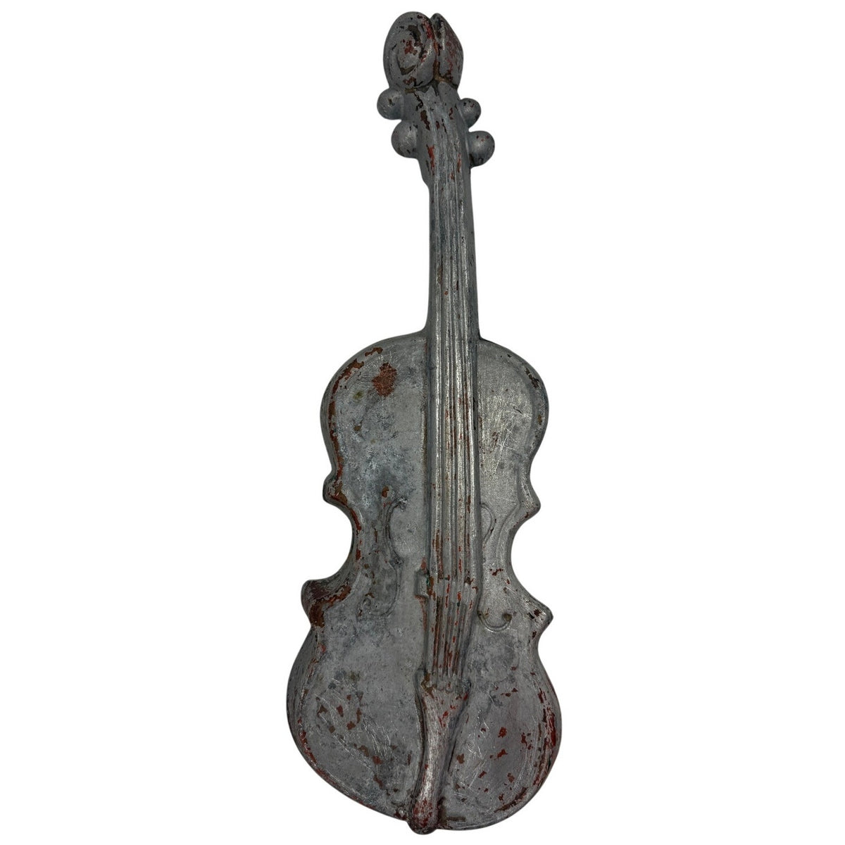 Vintage 60s Royal Silver Red Cast Metal Violin Wall Hanging Decor 18.25”