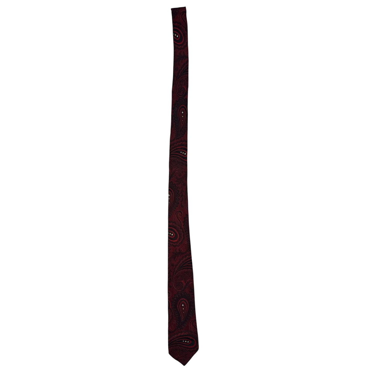 Vintage 60s Men’s Wine Black Paisley Skinny Necktie 2.25”