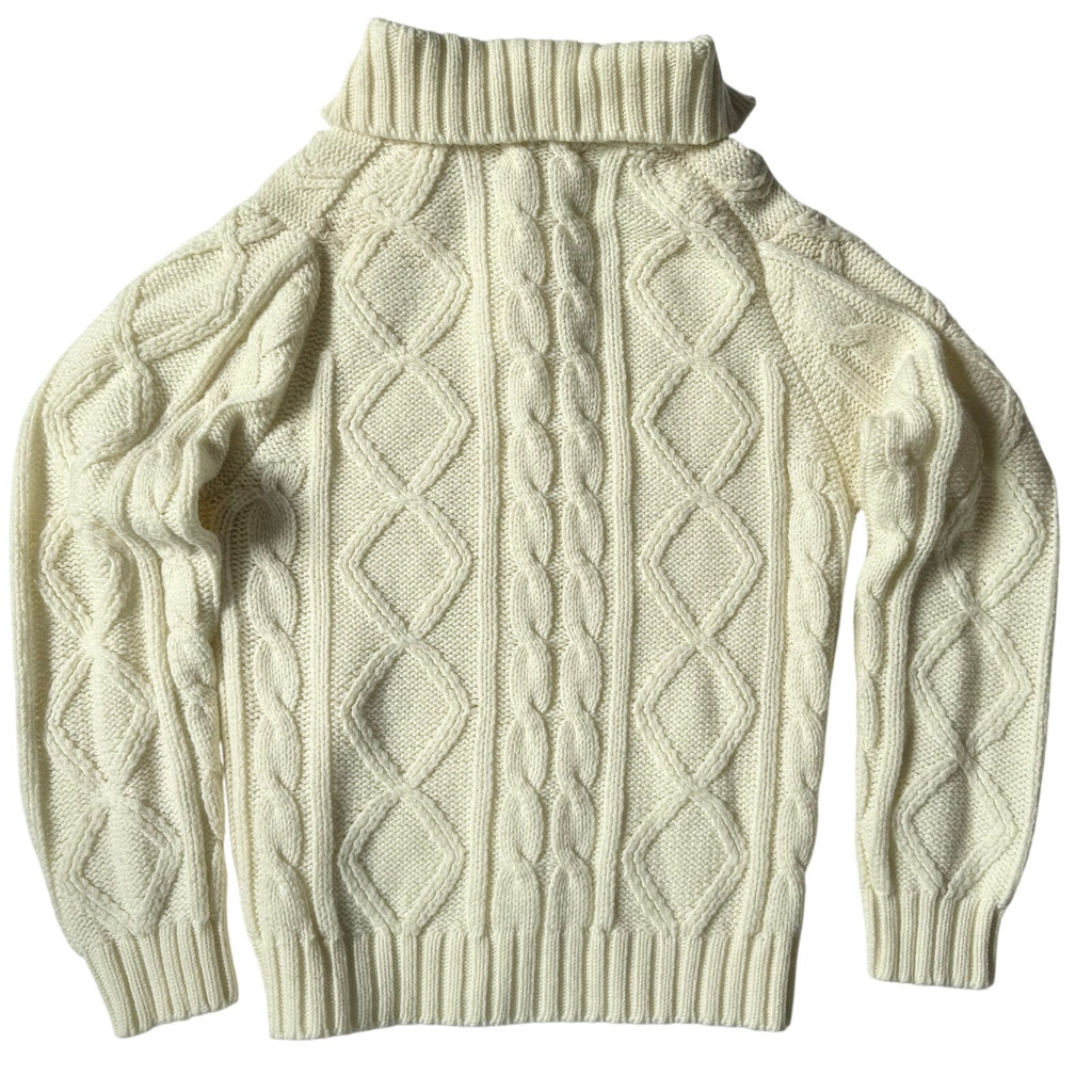 Vintage 70s Men's Medium Cream Cable Knit Sweater Acrylic Sears King Road