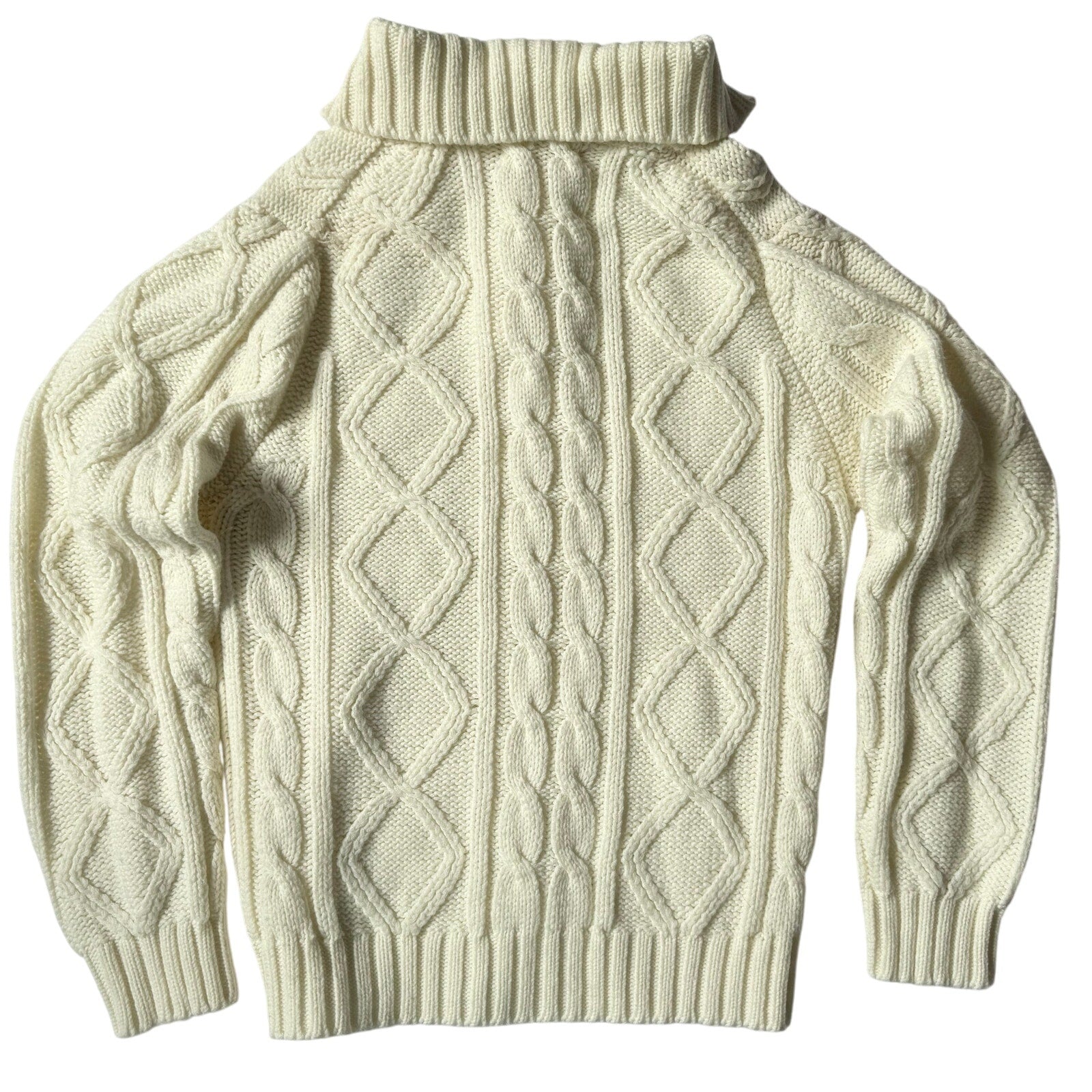 Vintage 70s Men's Medium Cream Cable Knit Sweater Acrylic Sears King Road