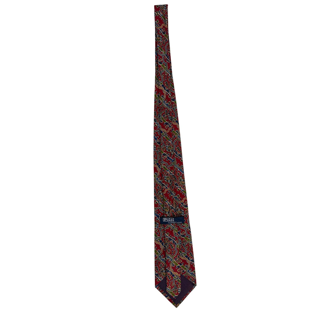 Vintage 80s Polo Ralph Lauren Red Paisley Silk Necktie Made USA 57"