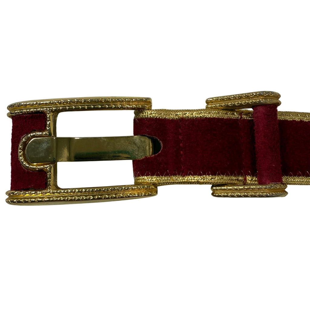 Vintage 80s Women’s Small Burgundy Belt Gold Trim 35" Made in USA