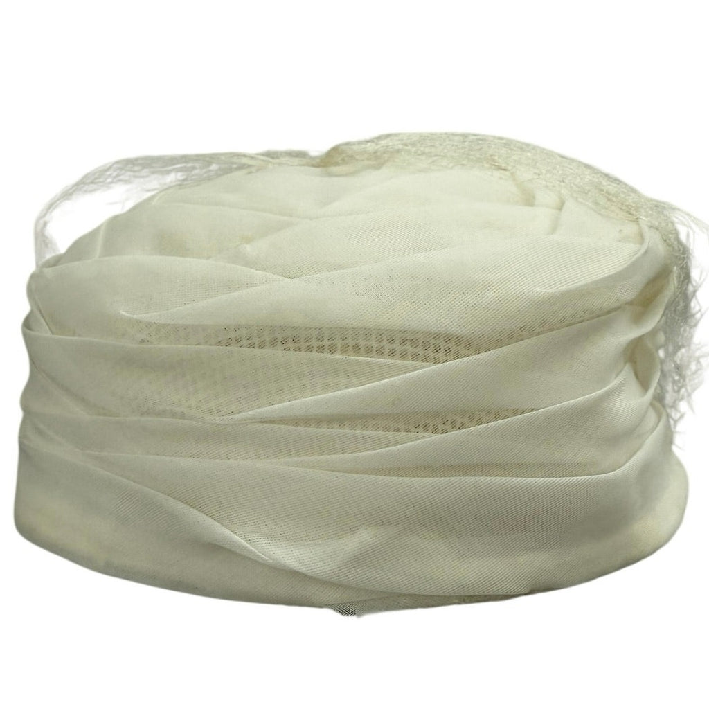 Vintage 1960s White Pillbox Hat Veil Union Label Wedding Formal