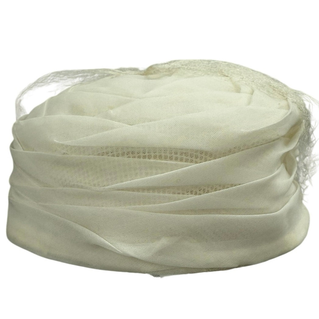 Vintage 1960s White Pillbox Hat Veil Union Label Wedding Formal