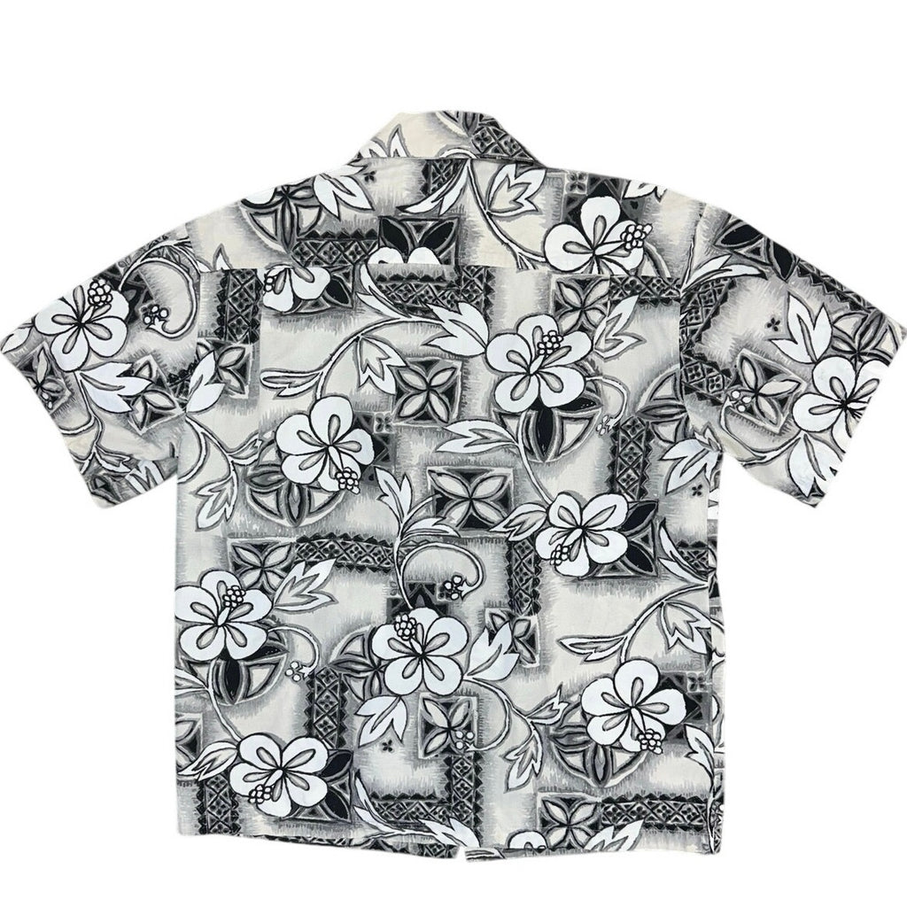 Vintage 90s Toes on the Nose Hawaiian Shirt Men's M Gray Floral Surf Camp Aloha